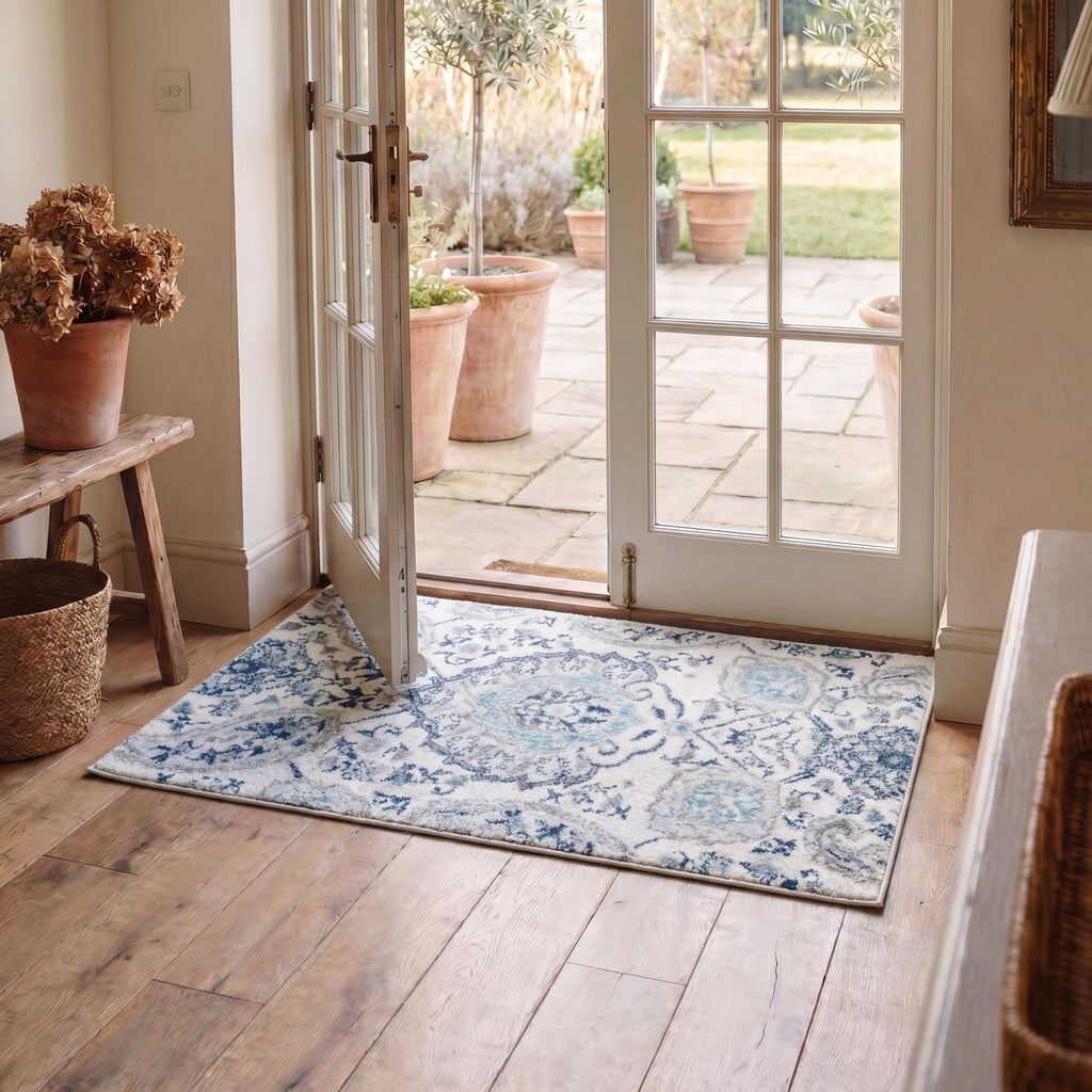 SAFAVIEH Madison Collection Area Rug - 5'3" x 7'6", Cream & Light Grey, Boho Chic Glam Paisley Design, Non-Shedding & Easy Care, Ideal for High Traffic Areas in Living Room, Bedroom (MAD600C)