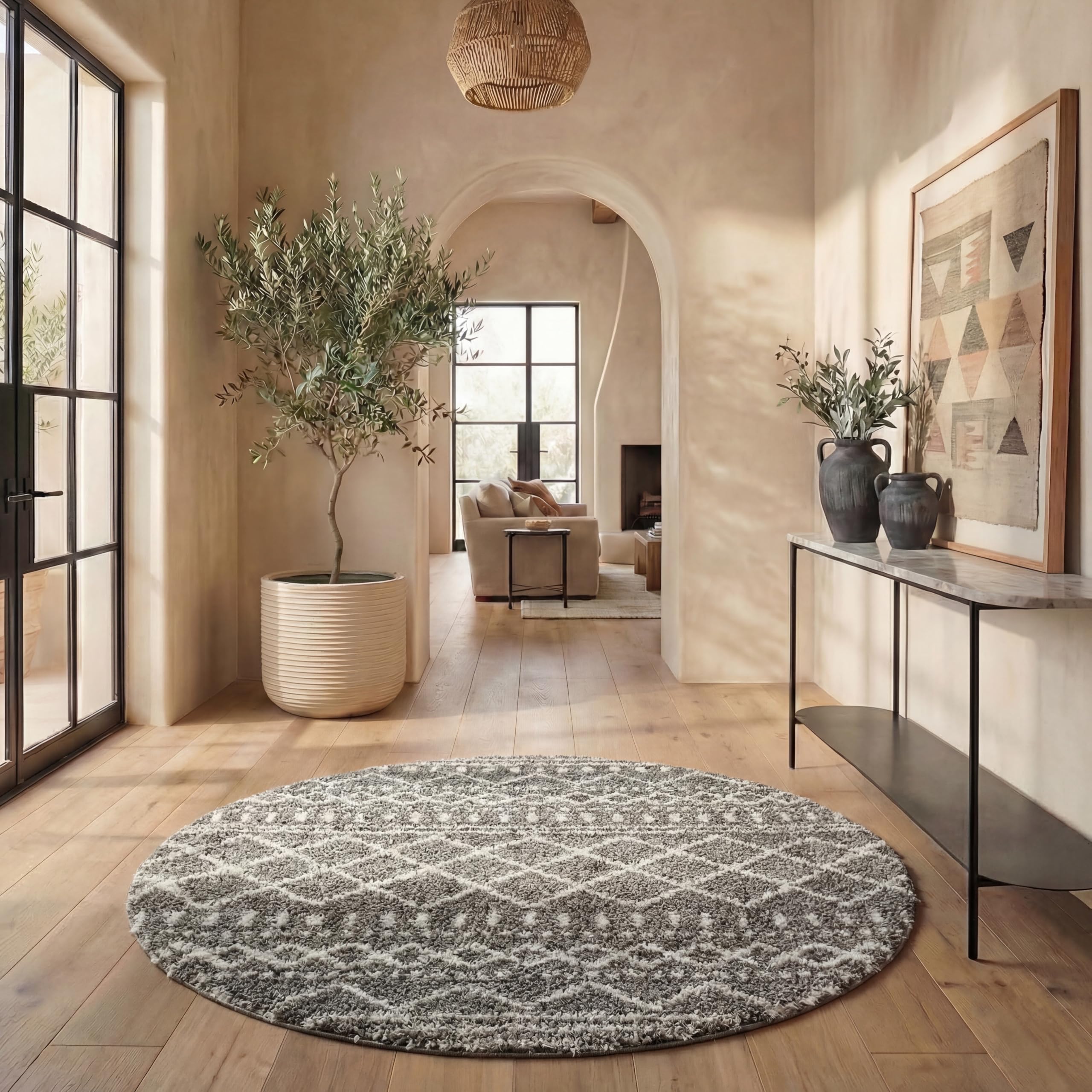 SAFAVIEH Arizona Shag Collection Area Rug - 6'7" x 9'2", Ivory & Beige, Moroccan Boho Design, Non-Shedding & Easy to Clean, Ideal for Living Room, Bedroom, Dining Space (ASG741A)