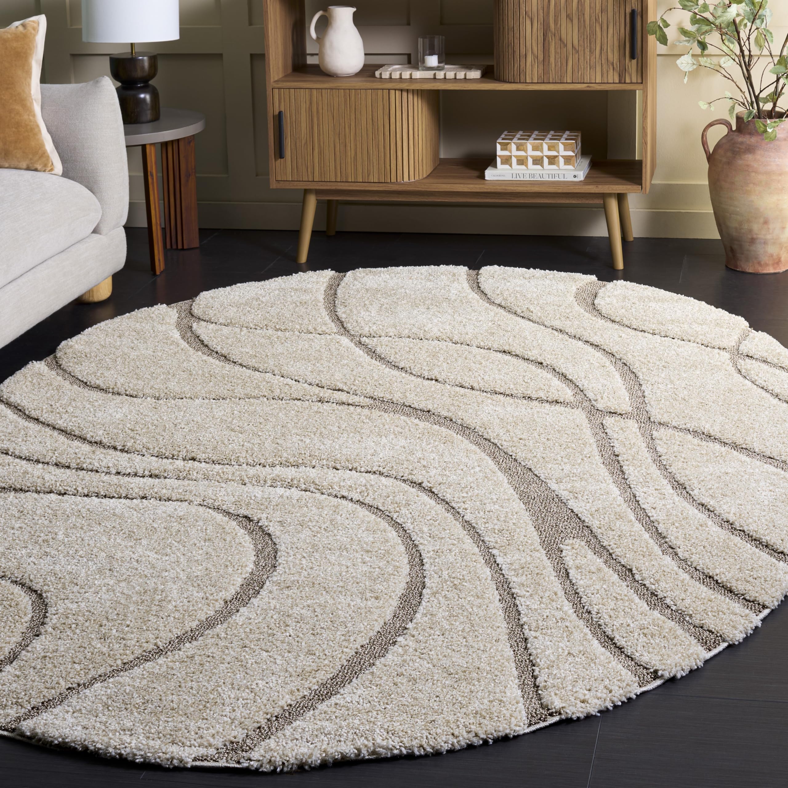 SAFAVIEH Florida Shag Collection Area Rug - 5'3" x 7'6", Cream & Beige, Non-Shedding & Easy Care, 1.2-inch Thick Ideal for High Traffic Areas in Living Room, Bedroom (SG471-1113)
