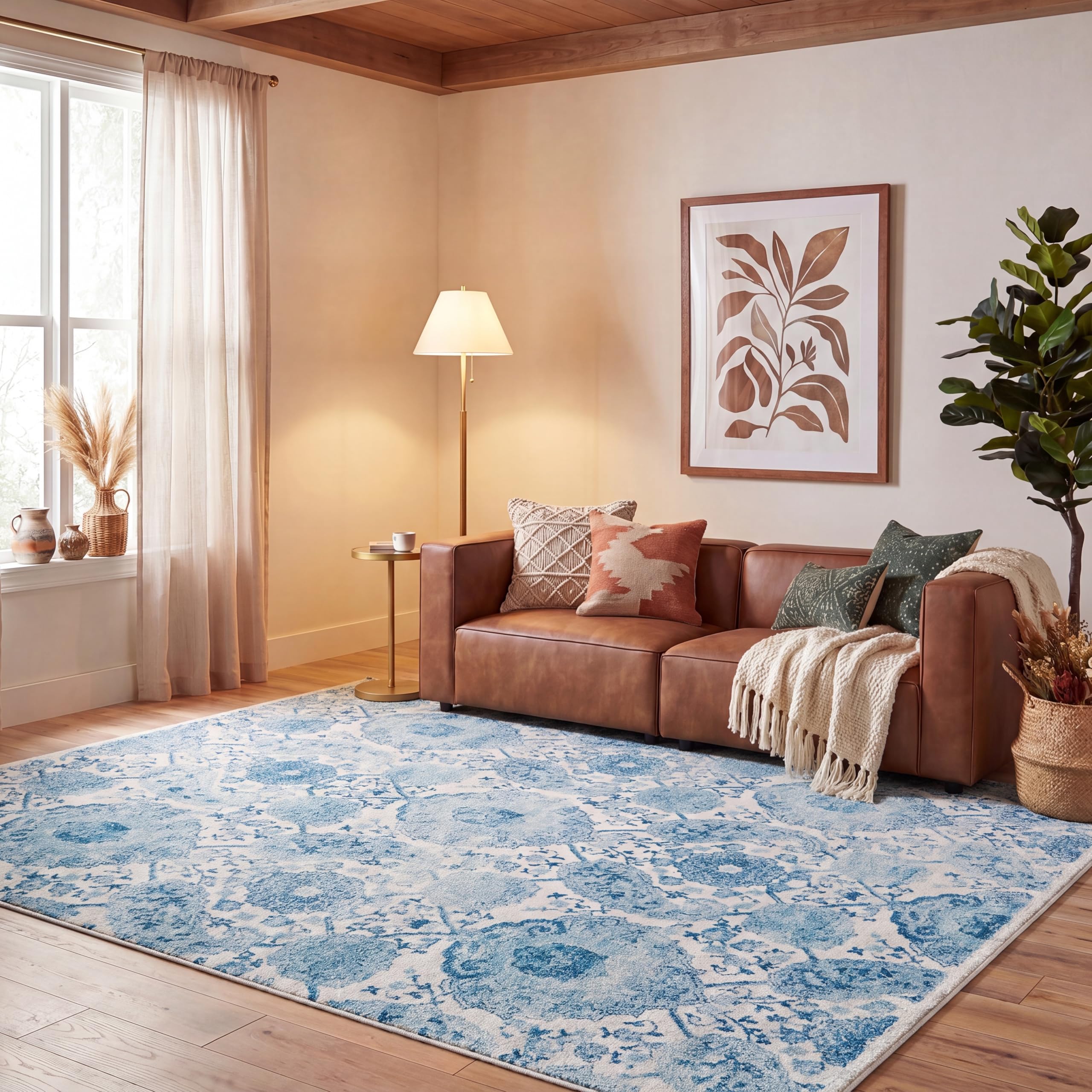SAFAVIEH Madison Collection Area Rug - 5'3" x 7'6", Cream & Light Grey, Boho Chic Glam Paisley Design, Non-Shedding & Easy Care, Ideal for High Traffic Areas in Living Room, Bedroom (MAD600C)
