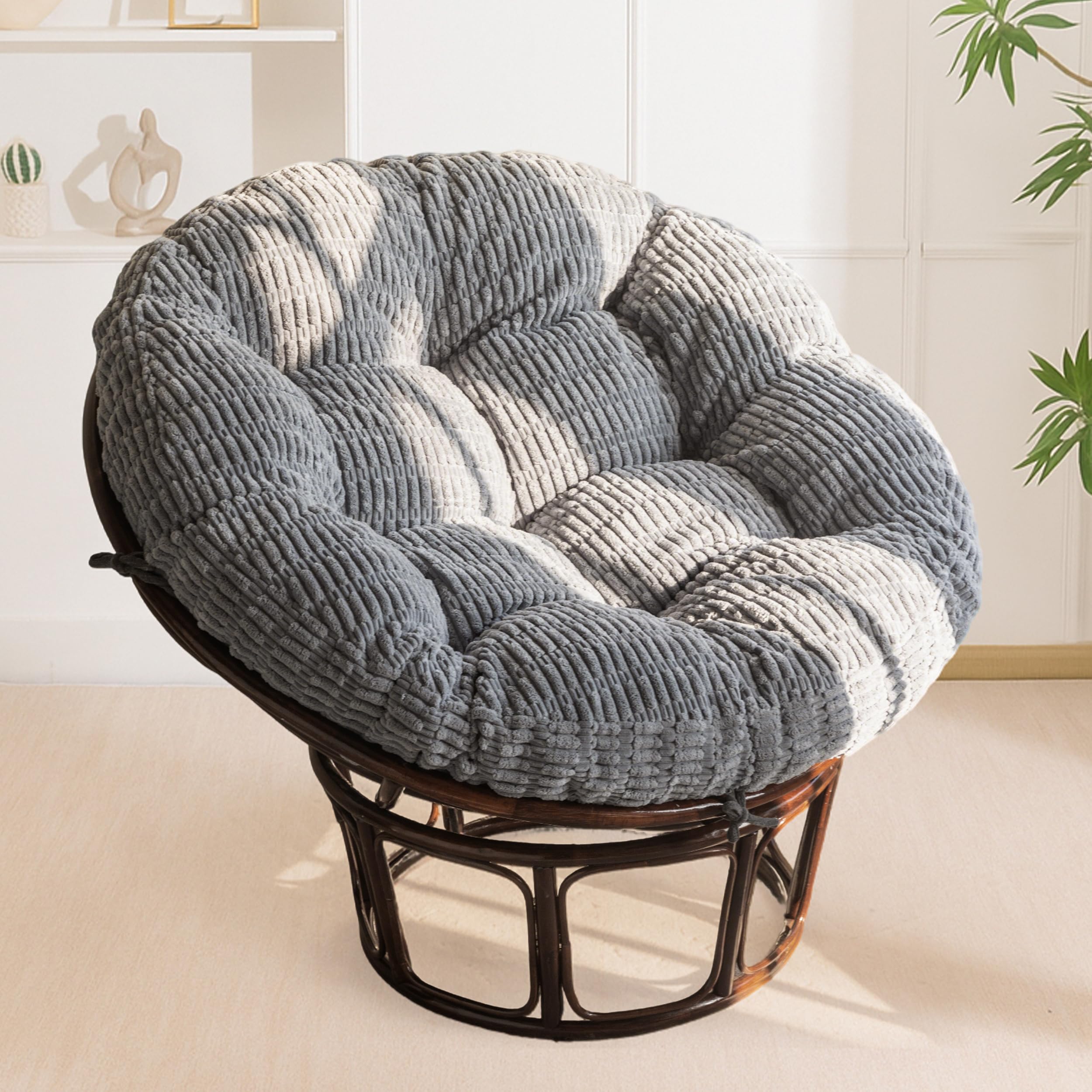 HIGOGOGO Papasan Chair Cushion with Thick Corduroy Cover (Without Chair), Supportive Cushion, Beige, 48 x 48 Inch