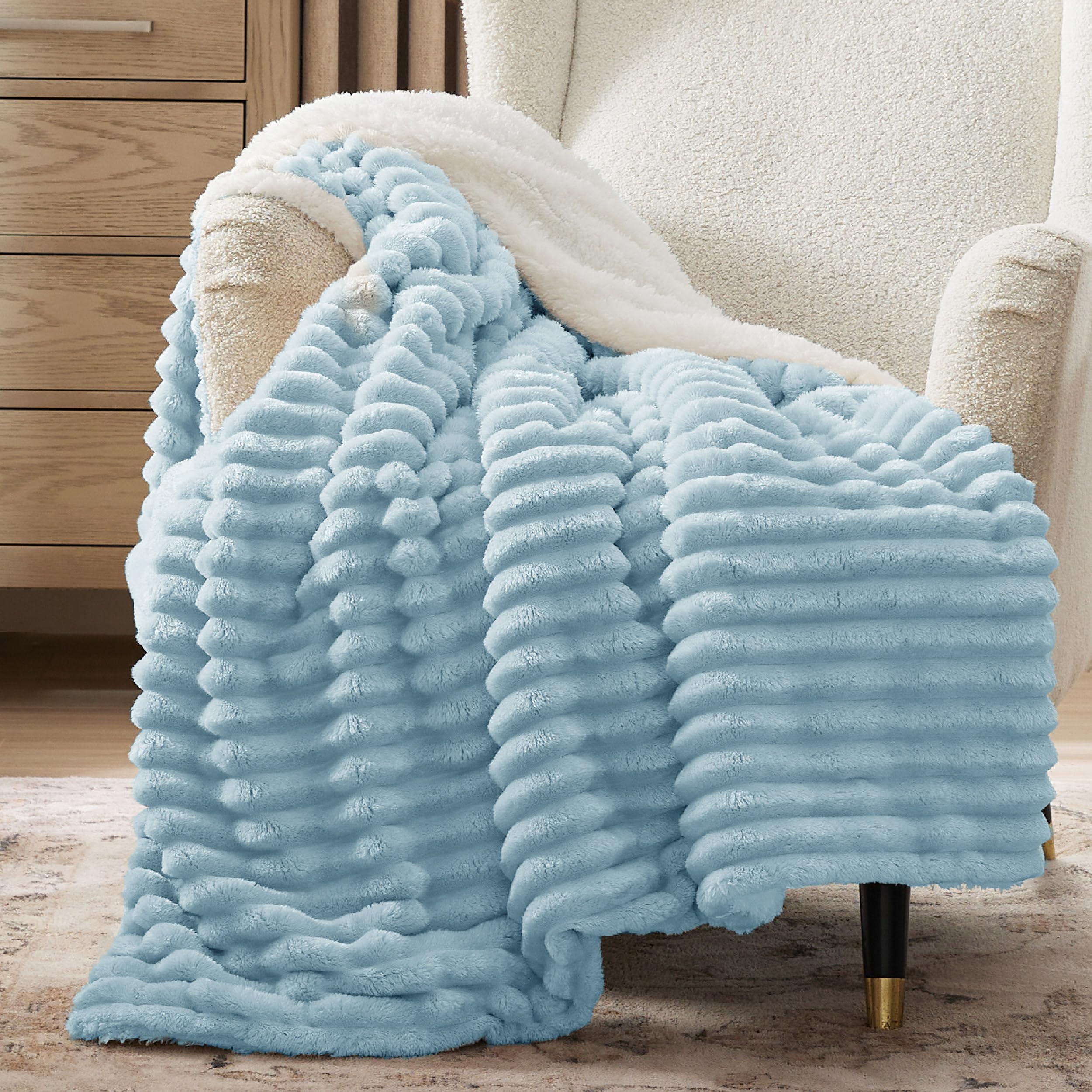 Beige Sherpa Fleece Blanket 50×60", Warm Fluffy Throw for Home Decor & Gift