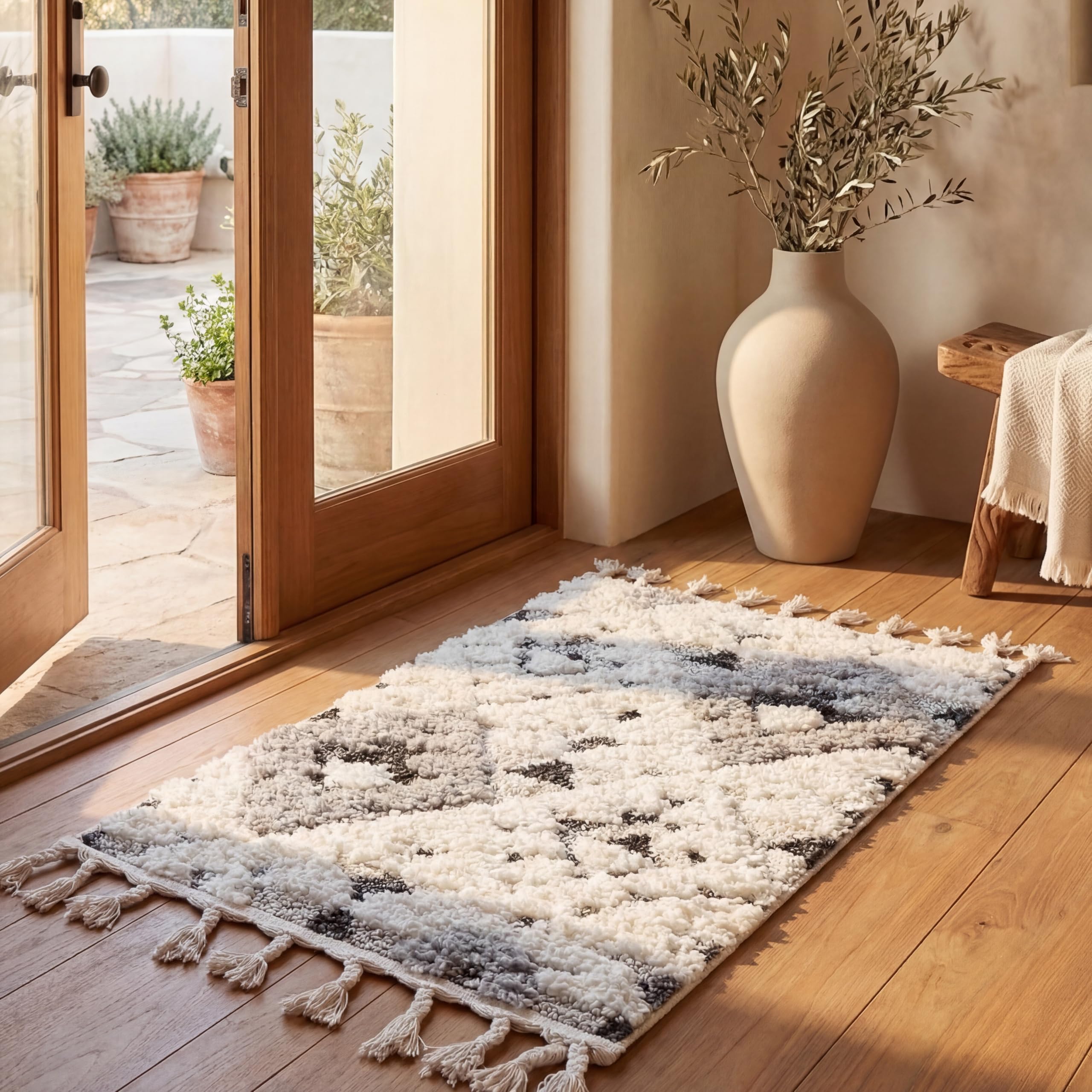SAFAVIEH Moroccan Tassel Shag Collection Area Rug - 5'3" x 7'6", Ivory, Non-Shedding & Easy to Clean, Plush High-Low Texture, Ideal for Living Room, Bedroom, Dining Space (MTS688C)