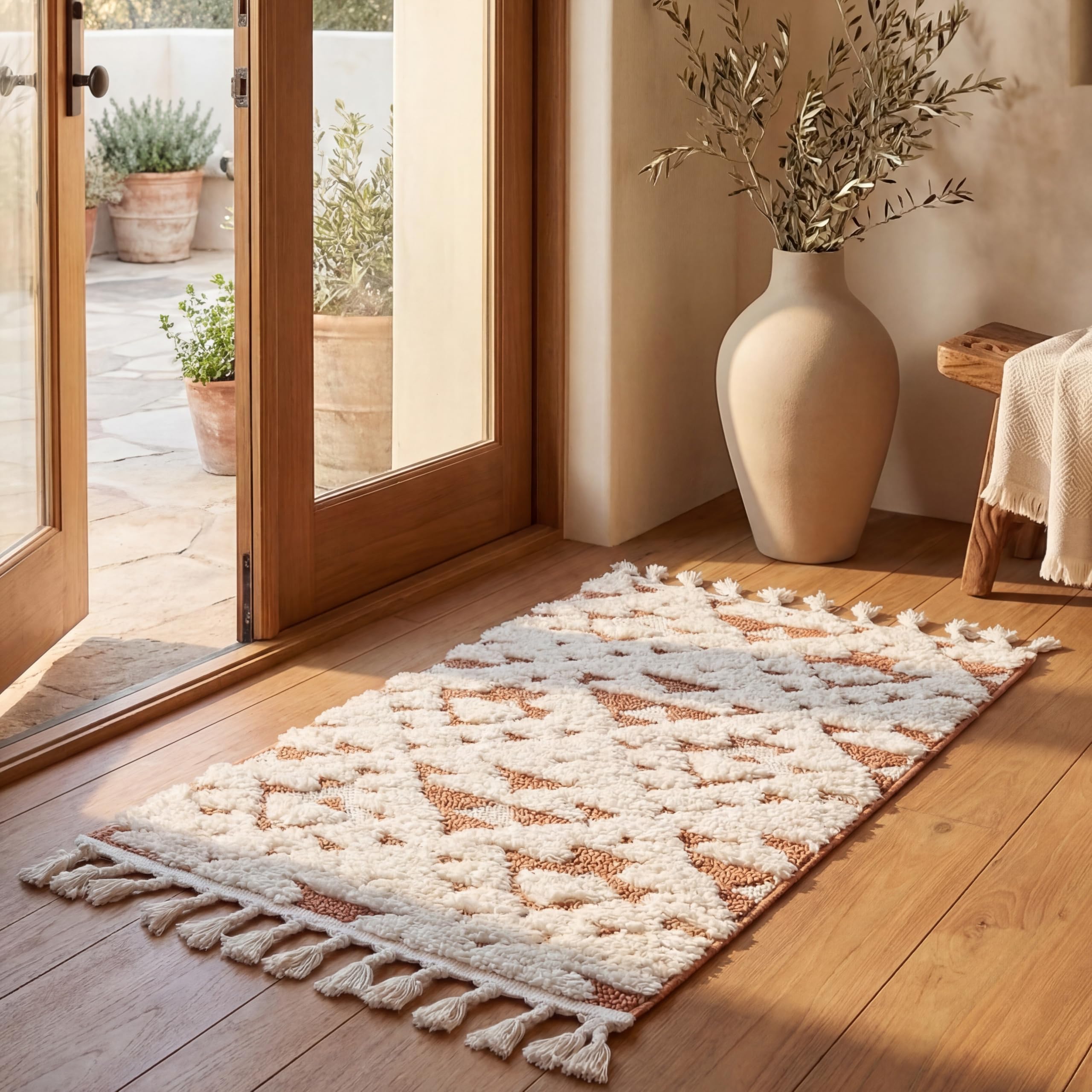 SAFAVIEH Moroccan Tassel Shag Collection Area Rug - 5'3" x 7'6", Ivory, Non-Shedding & Easy to Clean, Plush High-Low Texture, Ideal for Living Room, Bedroom, Dining Space (MTS688C)