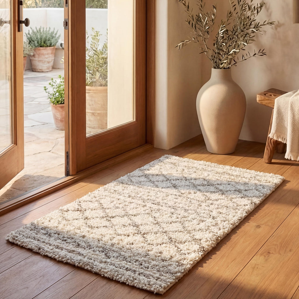 SAFAVIEH Arizona Shag Collection Area Rug - 6'7" x 9'2", Ivory & Beige, Moroccan Boho Design, Non-Shedding & Easy to Clean, Ideal for Living Room, Bedroom, Dining Space (ASG741A)