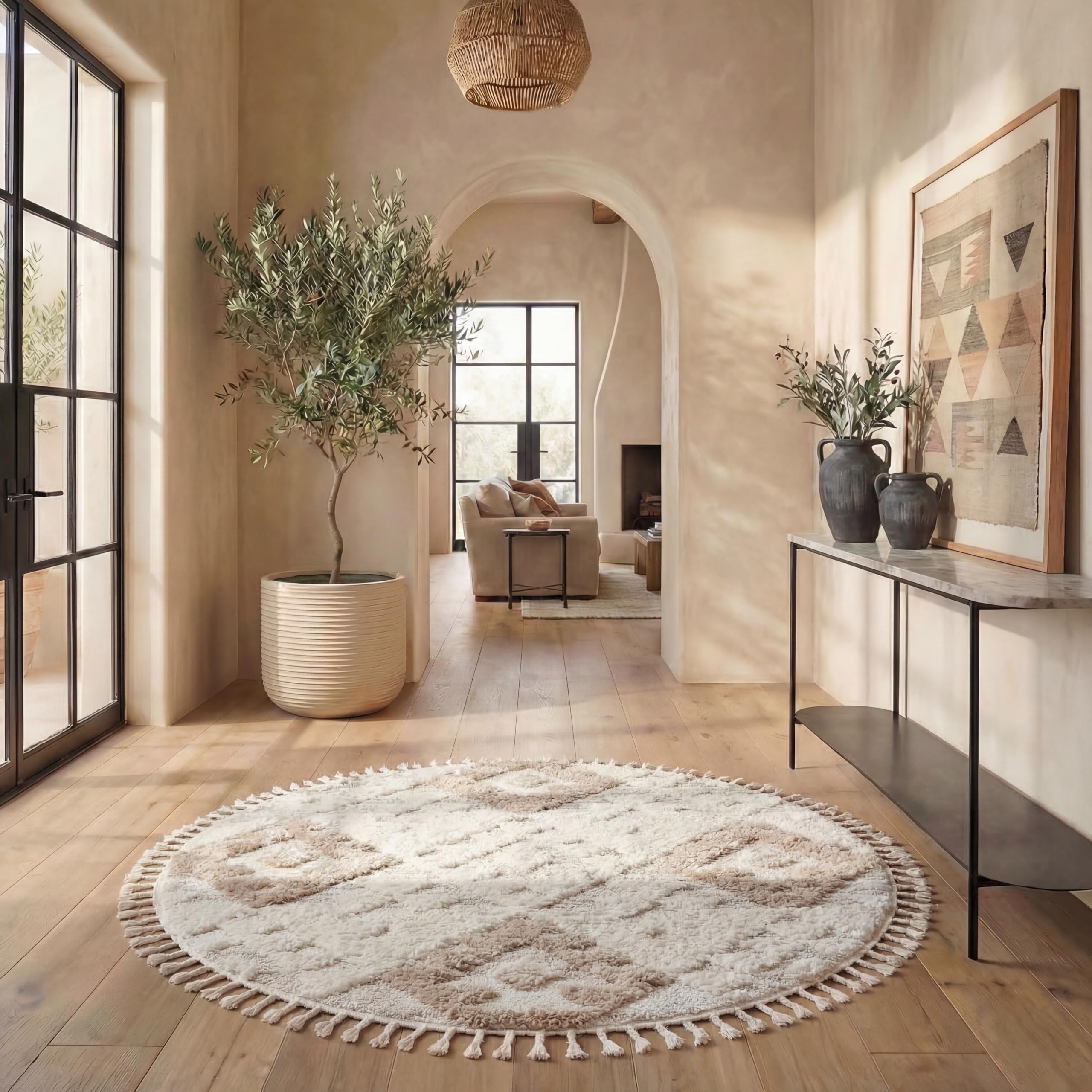 SAFAVIEH Moroccan Tassel Shag Collection Area Rug - 5'3" x 7'6", Ivory, Non-Shedding & Easy to Clean, Plush High-Low Texture, Ideal for Living Room, Bedroom, Dining Space (MTS688C)