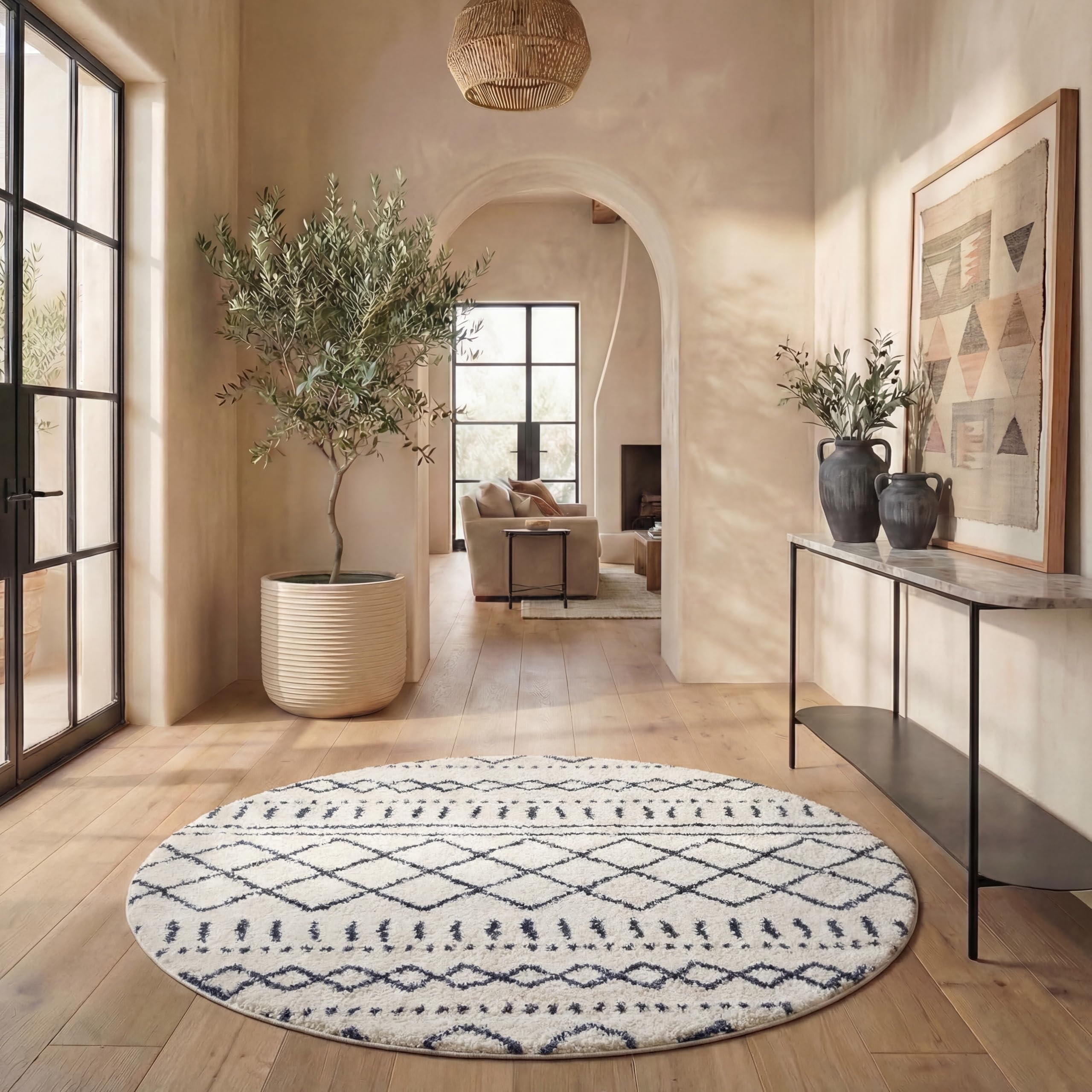 SAFAVIEH Arizona Shag Collection Area Rug - 6'7" x 9'2", Ivory & Beige, Moroccan Boho Design, Non-Shedding & Easy to Clean, Ideal for Living Room, Bedroom, Dining Space (ASG741A)