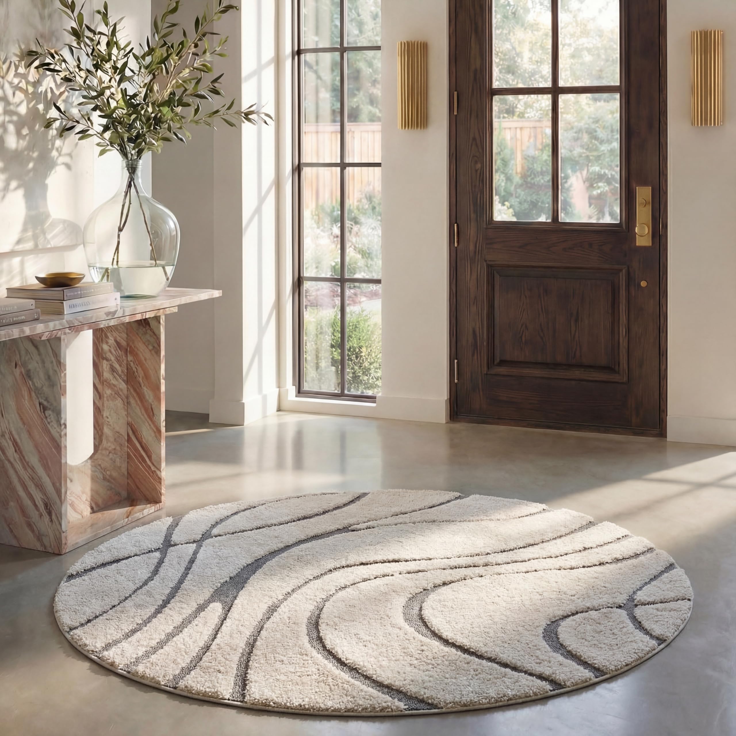 SAFAVIEH Florida Shag Collection Area Rug - 5'3" x 7'6", Cream & Beige, Non-Shedding & Easy Care, 1.2-inch Thick Ideal for High Traffic Areas in Living Room, Bedroom (SG471-1113)