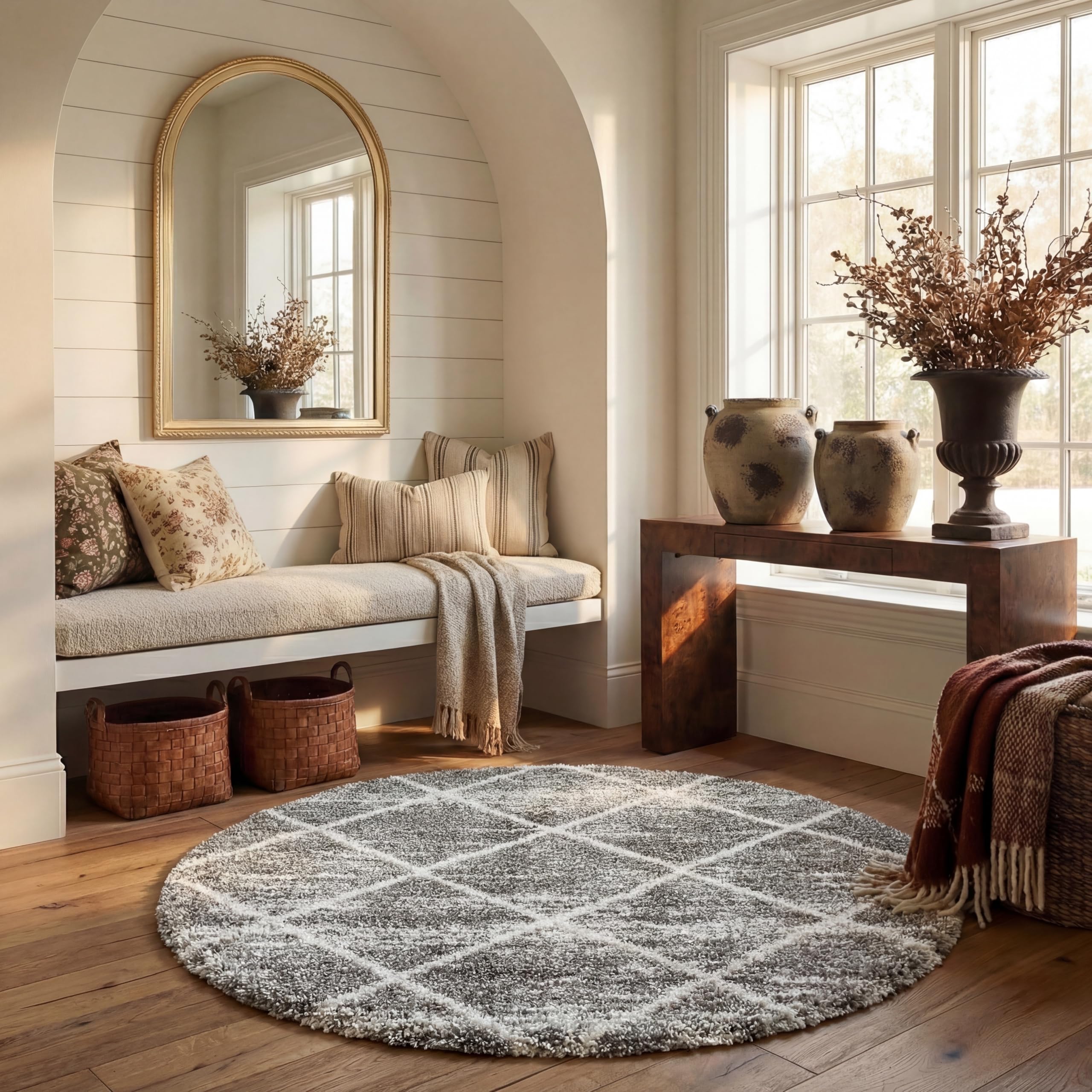 SAFAVIEH Hudson Shag Collection Area Rug - 5'3" x 7'6", Beige & Ivory, Modern Trellis Design, Non-Shedding & Easy Care, 2-inch Thick Ideal for High Traffic Areas in Living Room, Bedroom (SGH281S)
