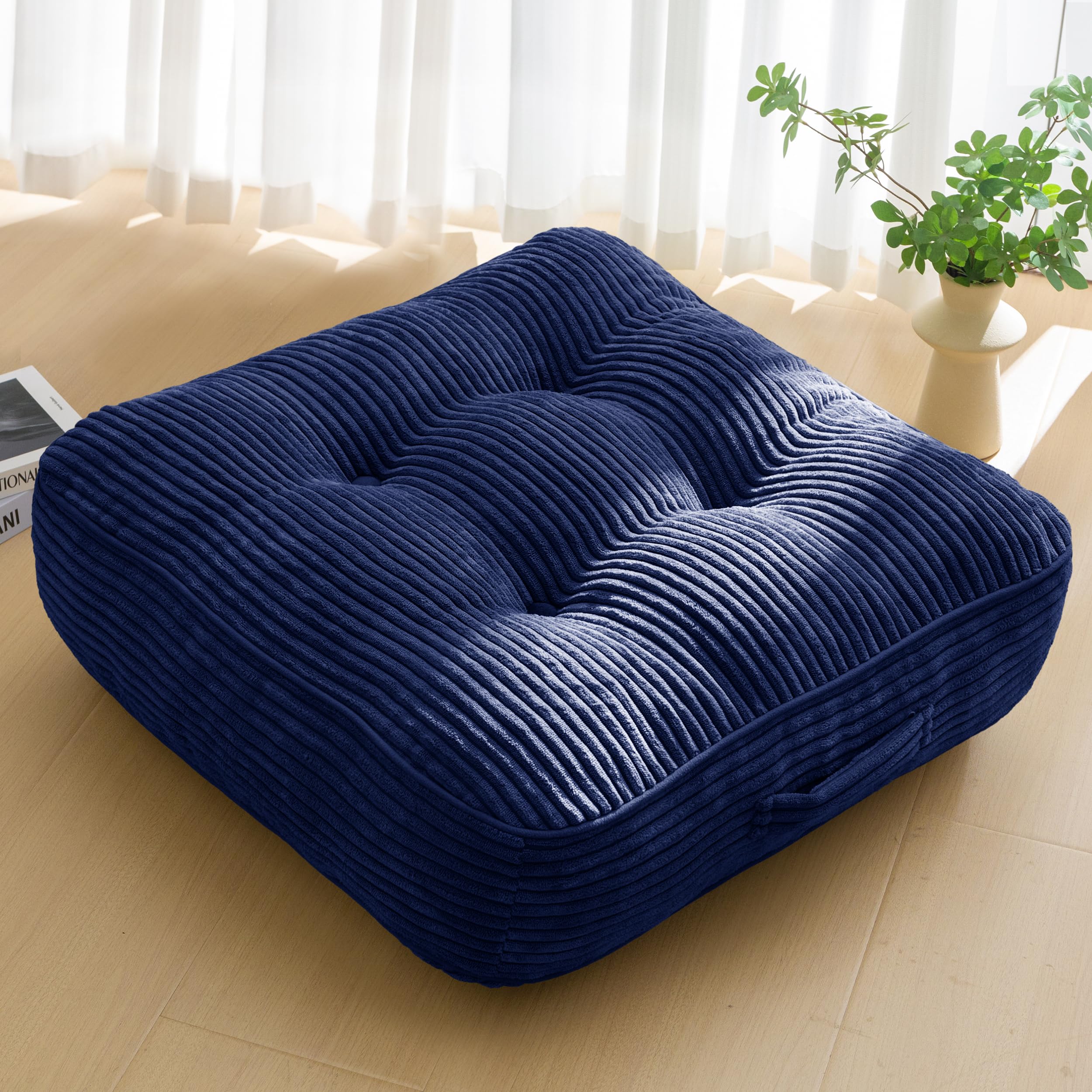 HIGOGOGO Floor Pillow Cushion for Adults, Meditation Cushion Pillow, Large Round Floor Sitting, Tufted Corduroy Cover, for Tatami Living Room or Yoga, 22x22 Inch, Beige