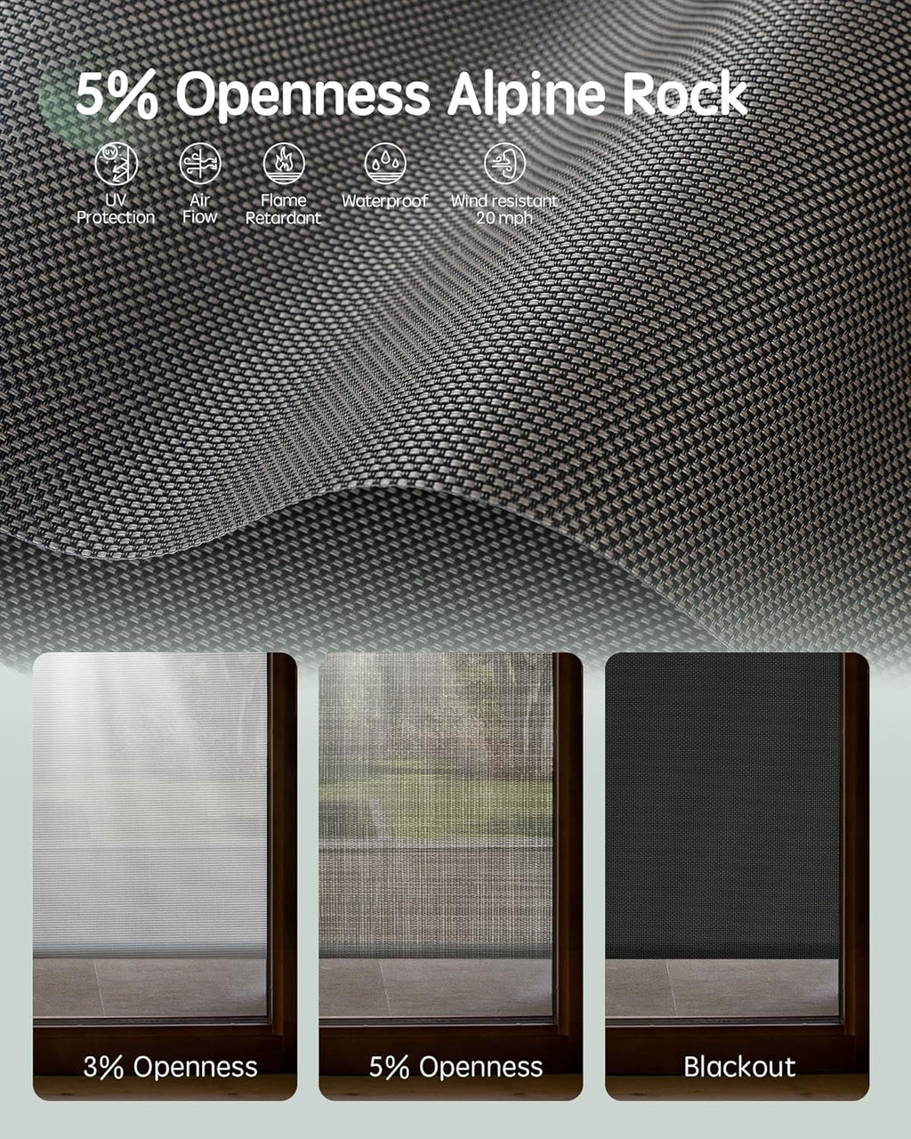Yoolax Motorized Outdoor Shades Smart Retractable Patio Screens with App & Remote Control, Electric Blinds for Porch Patio Waterproof Roller Shades 7X8ft (5% Openness Alpine Rock)