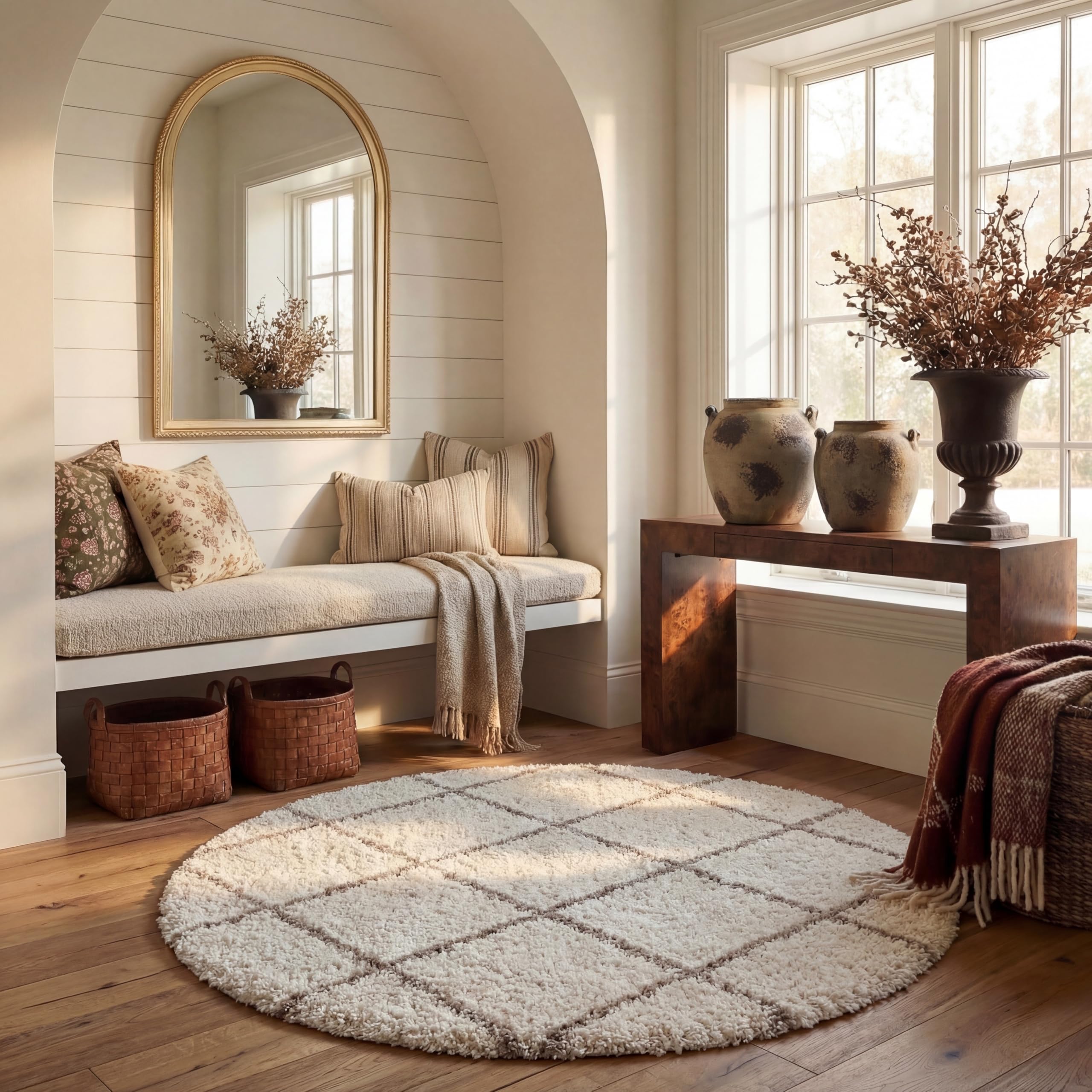SAFAVIEH Hudson Shag Collection Area Rug - 5'3" x 7'6", Beige & Ivory, Modern Trellis Design, Non-Shedding & Easy Care, 2-inch Thick Ideal for High Traffic Areas in Living Room, Bedroom (SGH281S)