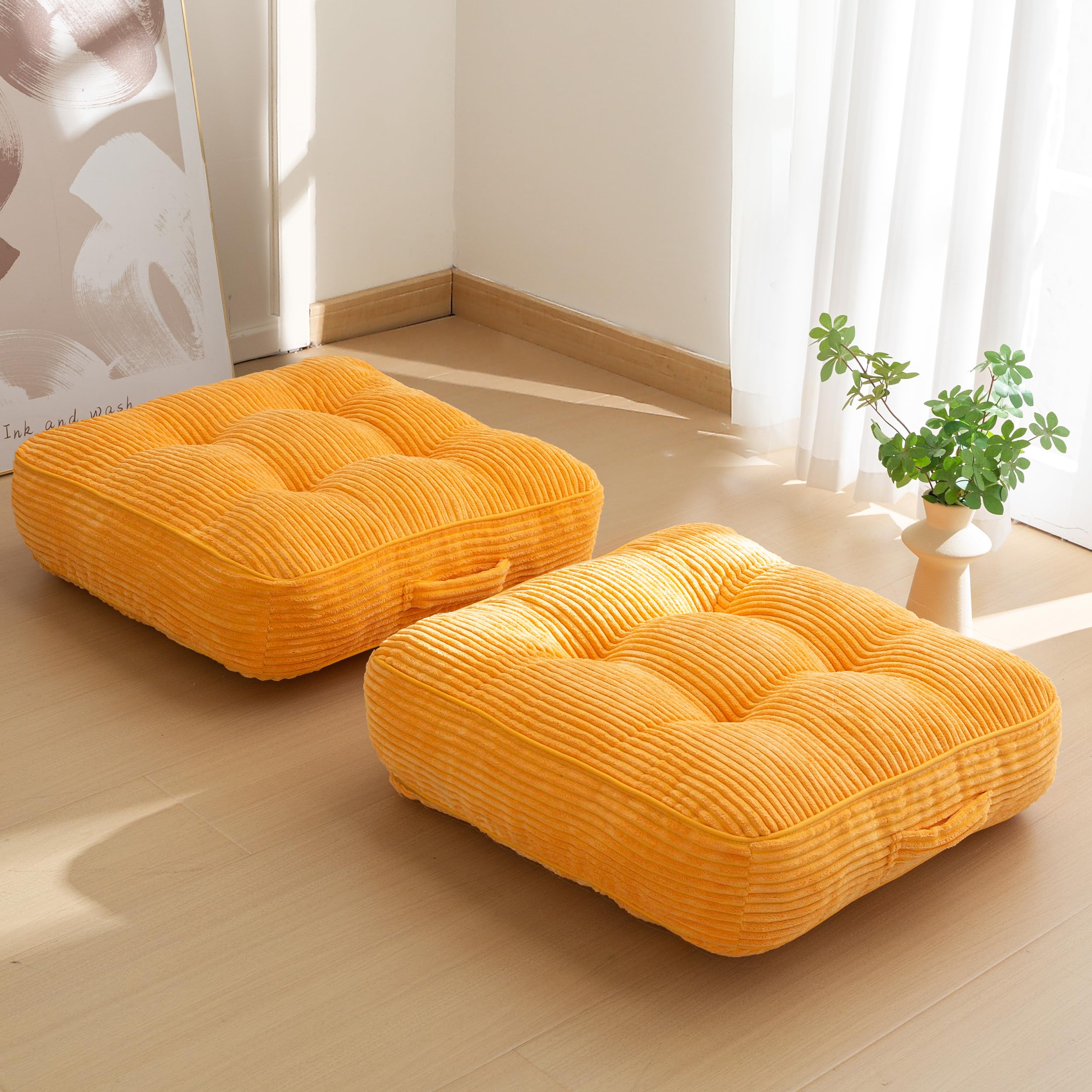 HIGOGOGO Floor Pillow Cushion for Adults, Meditation Cushion Pillow, Large Round Floor Sitting, Tufted Corduroy Cover, for Tatami Living Room or Yoga, 22x22 Inch, Beige
