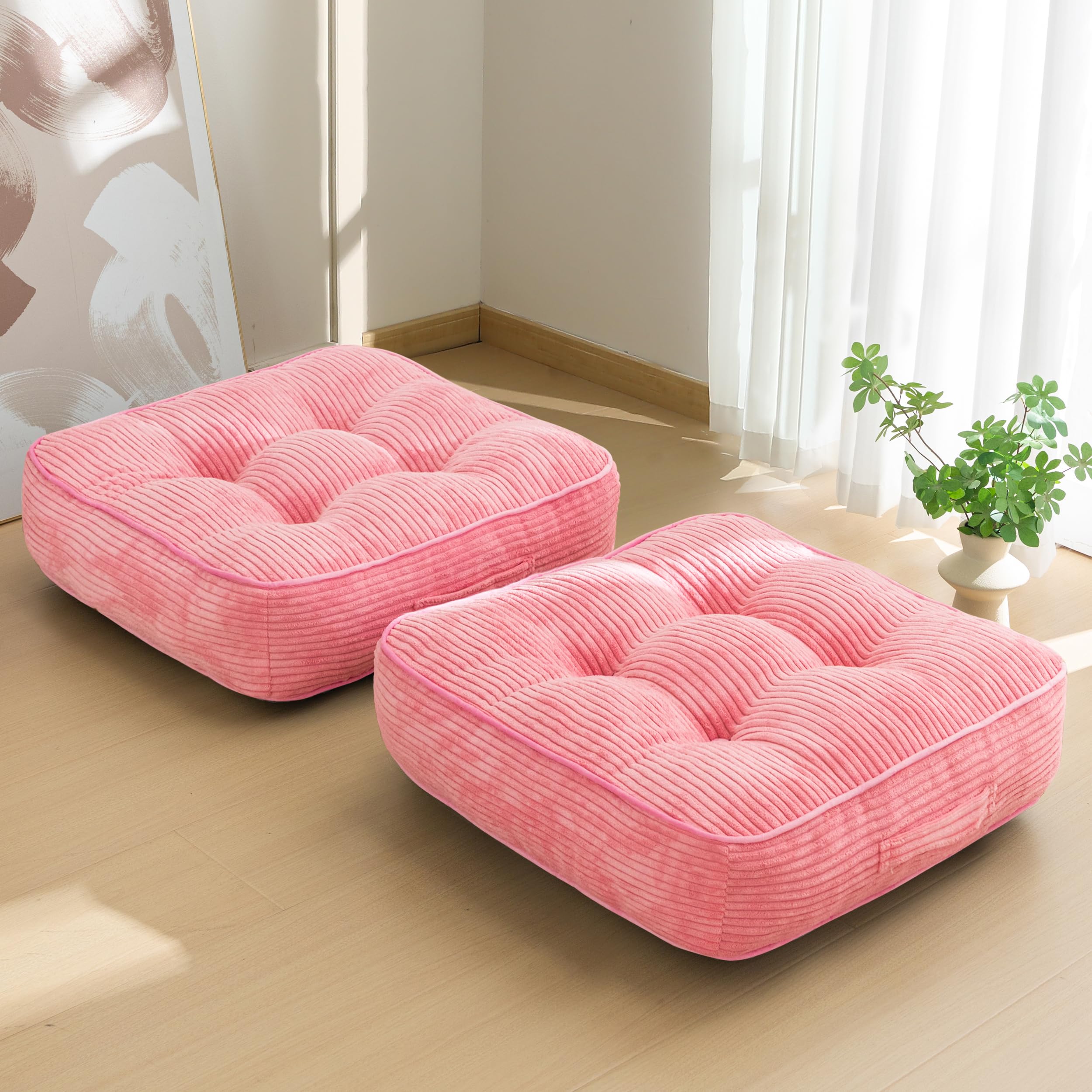 HIGOGOGO Floor Pillow Cushion for Adults, Meditation Cushion Pillow, Large Round Floor Sitting, Tufted Corduroy Cover, for Tatami Living Room or Yoga, 22x22 Inch, Beige