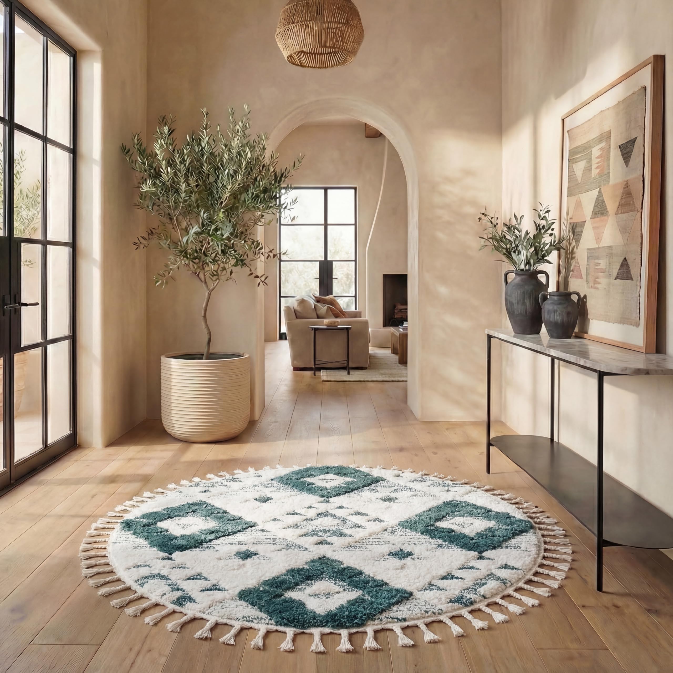 SAFAVIEH Moroccan Tassel Shag Collection Area Rug - 5'3" x 7'6", Ivory, Non-Shedding & Easy to Clean, Plush High-Low Texture, Ideal for Living Room, Bedroom, Dining Space (MTS688C)