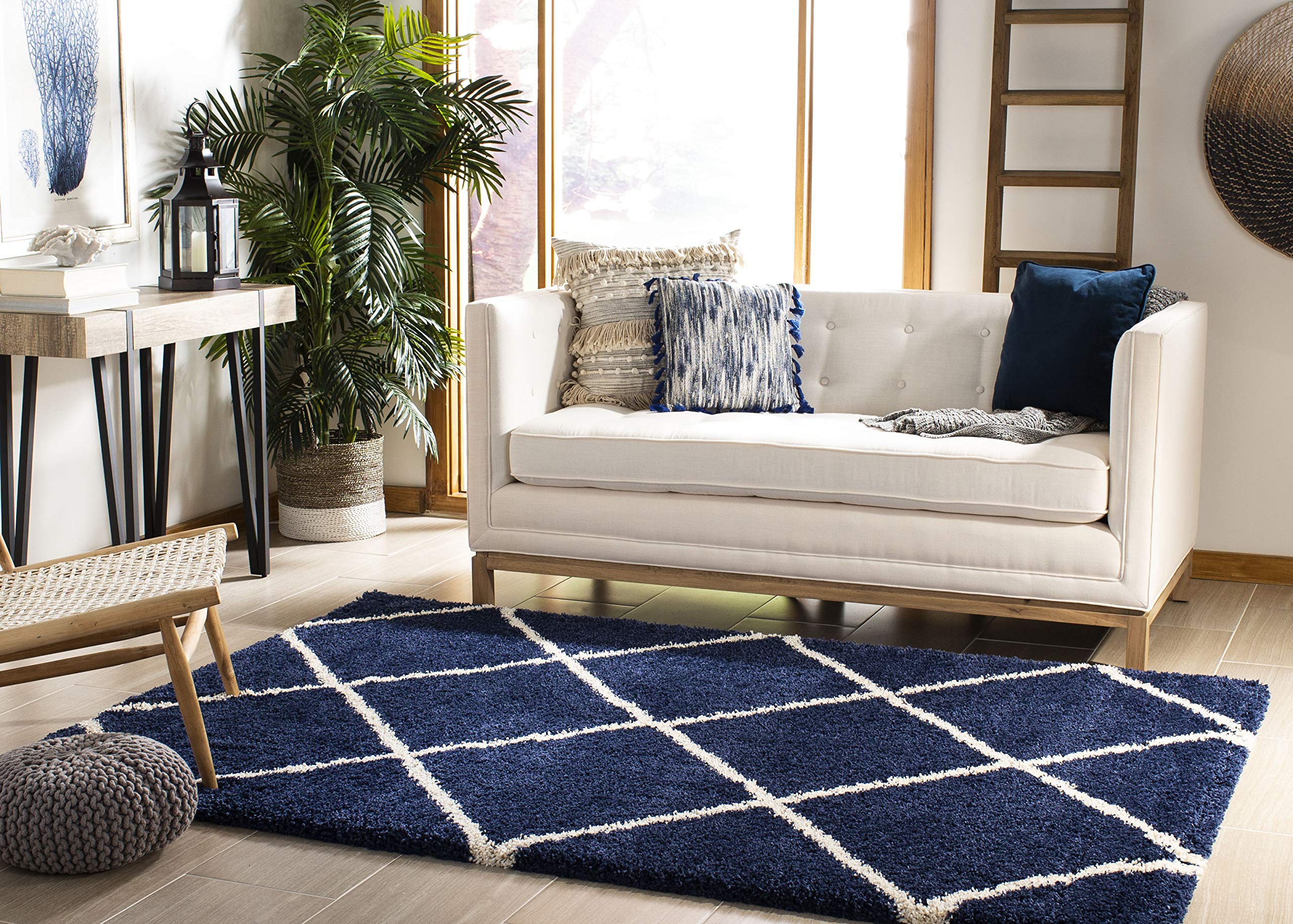 SAFAVIEH Hudson Shag Collection Area Rug - 5'3" x 7'6", Beige & Ivory, Modern Trellis Design, Non-Shedding & Easy Care, 2-inch Thick Ideal for High Traffic Areas in Living Room, Bedroom (SGH281S)