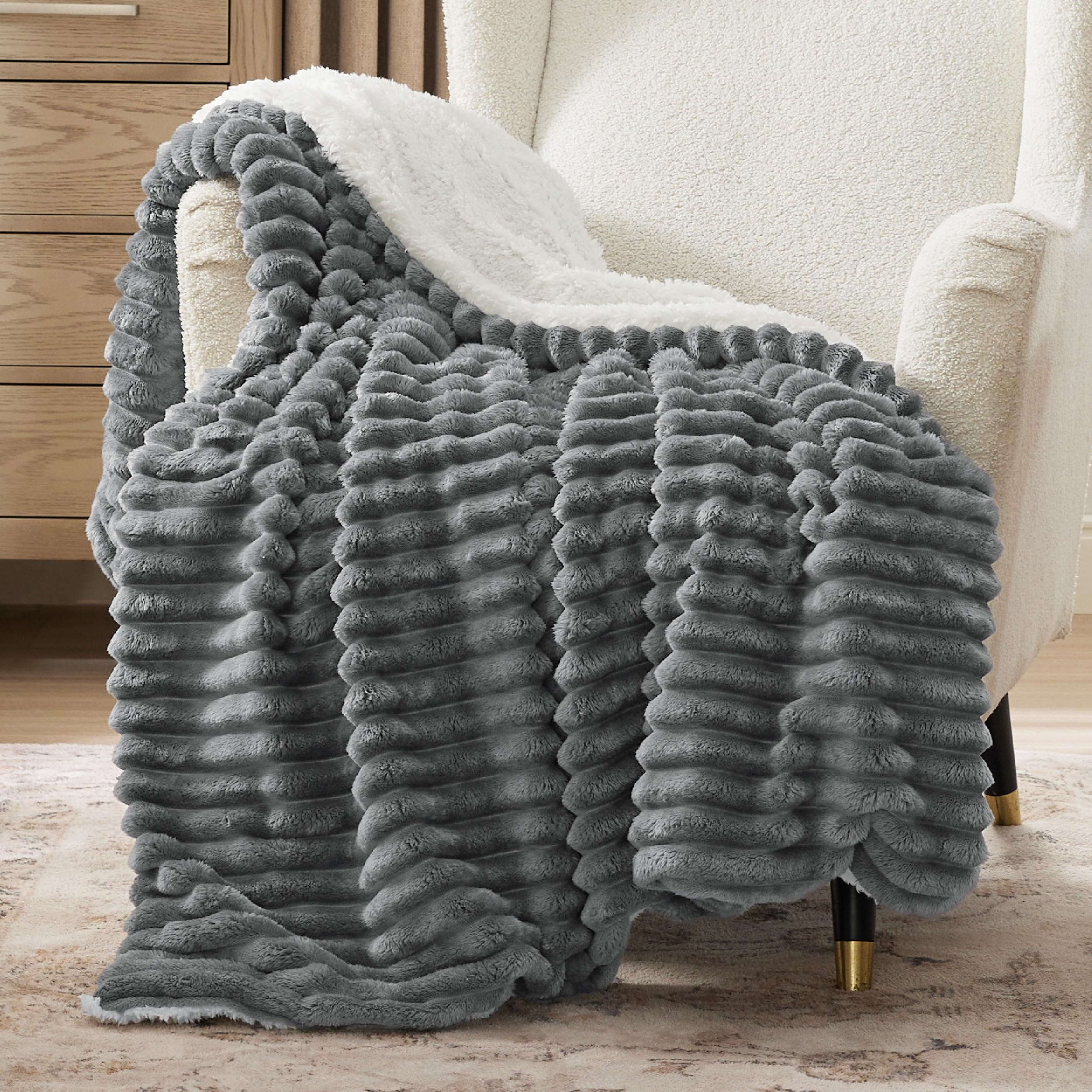 Beige Sherpa Fleece Blanket 50×60", Warm Fluffy Throw for Home Decor & Gift
