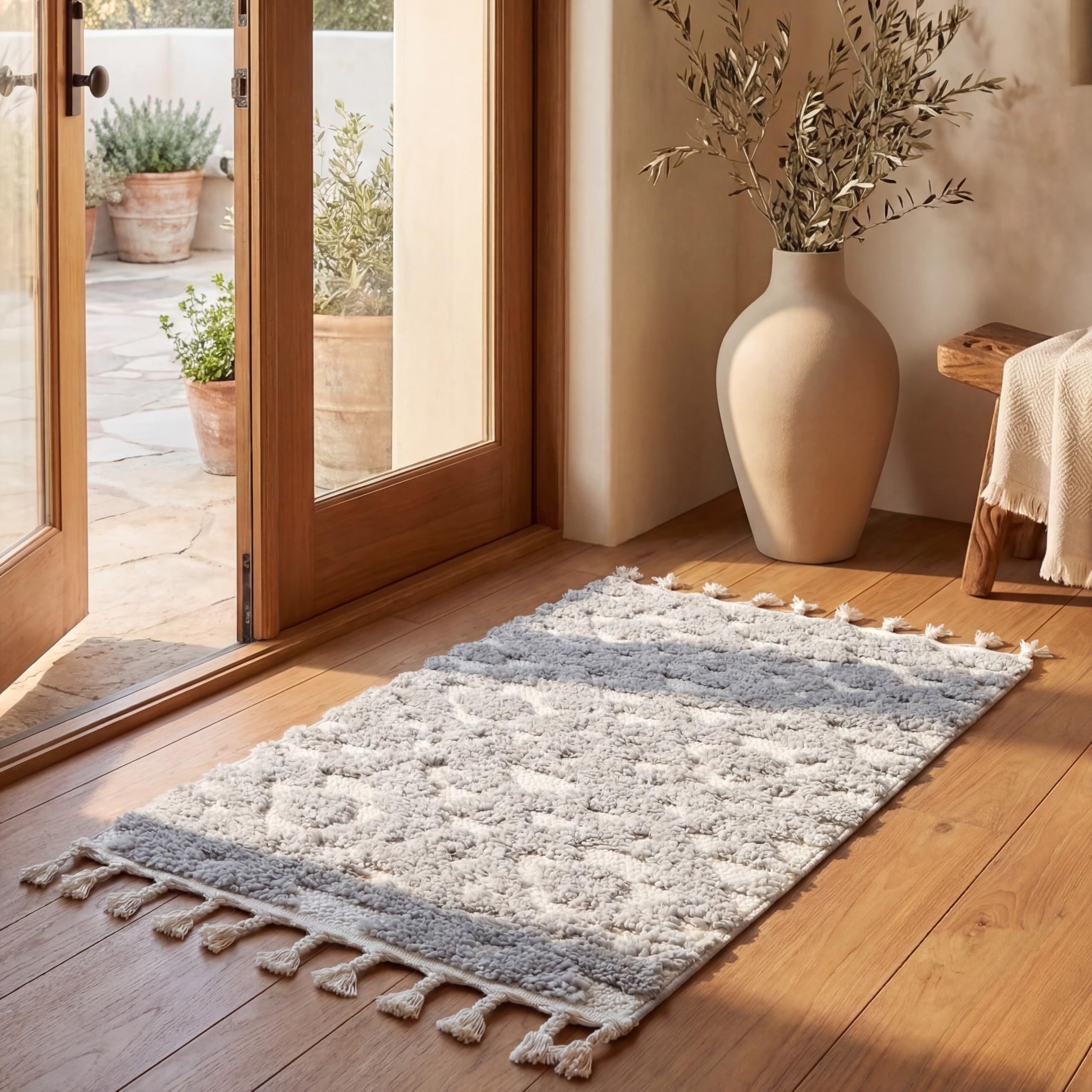 SAFAVIEH Moroccan Tassel Shag Collection Area Rug - 5'3" x 7'6", Ivory, Non-Shedding & Easy to Clean, Plush High-Low Texture, Ideal for Living Room, Bedroom, Dining Space (MTS688C)