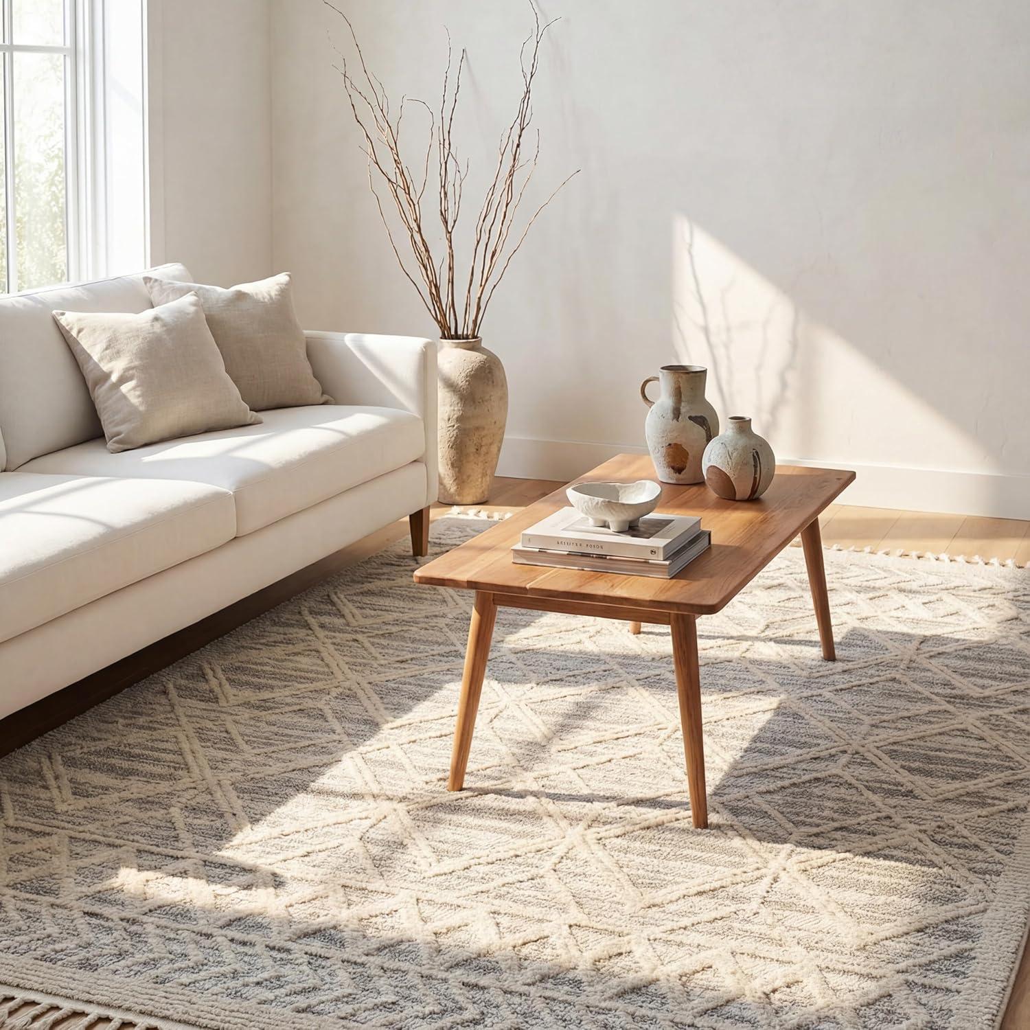 nuLOOM 4x6 Ansley Moroccan Tassel Area Rug, Light Grey, High-Low Textured Bohemian Design, Plush High Pile, Stain Resistant, For Bedroom, Living Room, Hallway, Entryway