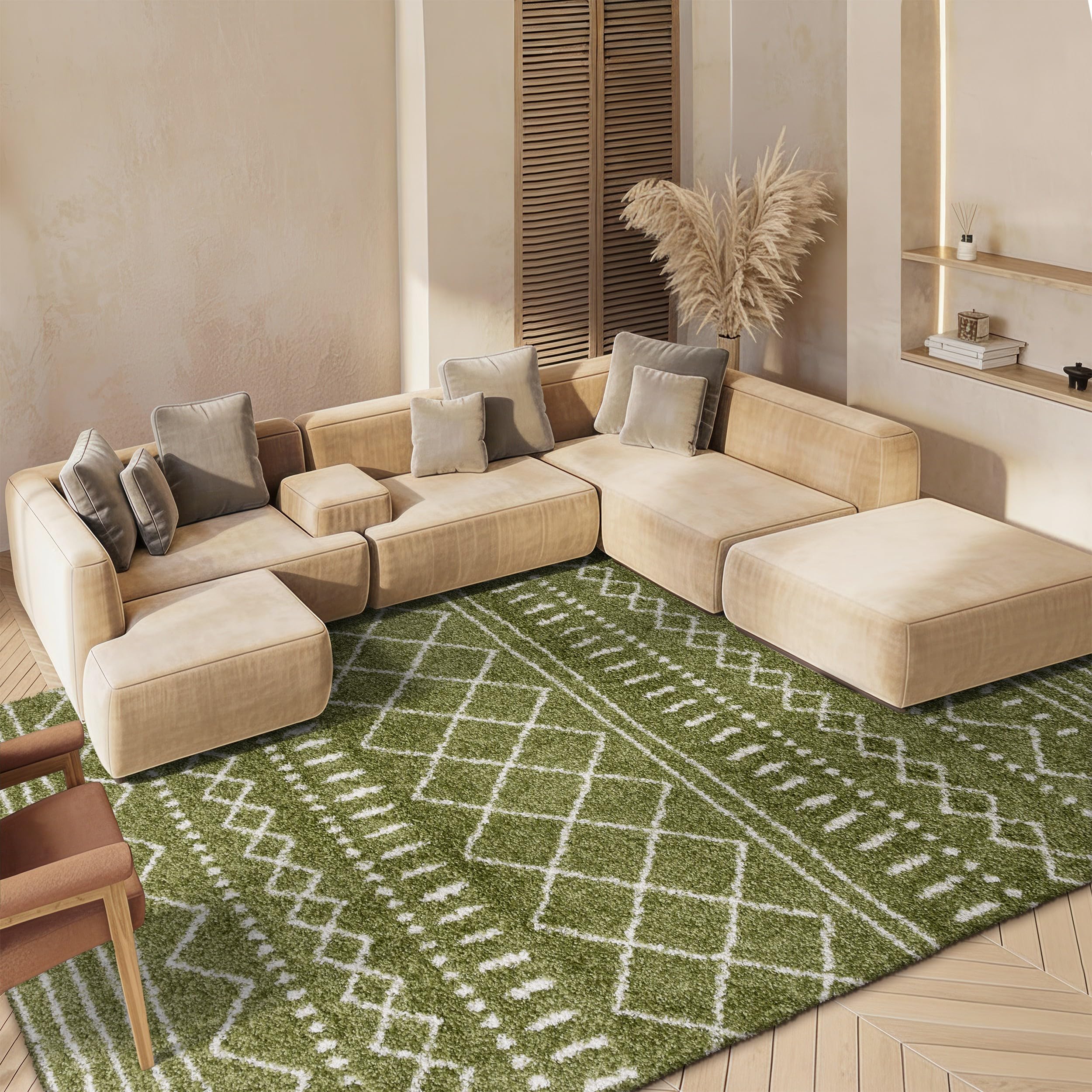 SAFAVIEH Arizona Shag Collection Area Rug - 6'7" x 9'2", Ivory & Beige, Moroccan Boho Design, Non-Shedding & Easy to Clean, Ideal for Living Room, Bedroom, Dining Space (ASG741A)