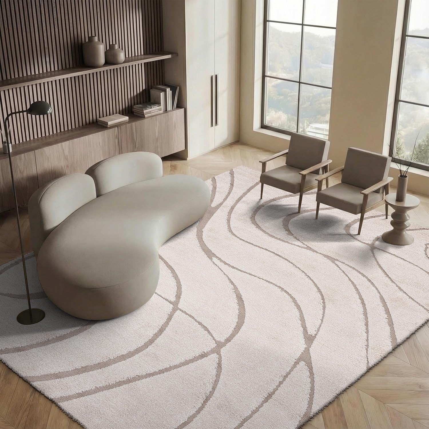 SAFAVIEH Florida Shag Collection Area Rug - 5'3" x 7'6", Cream & Beige, Non-Shedding & Easy Care, 1.2-inch Thick Ideal for High Traffic Areas in Living Room, Bedroom (SG471-1113)