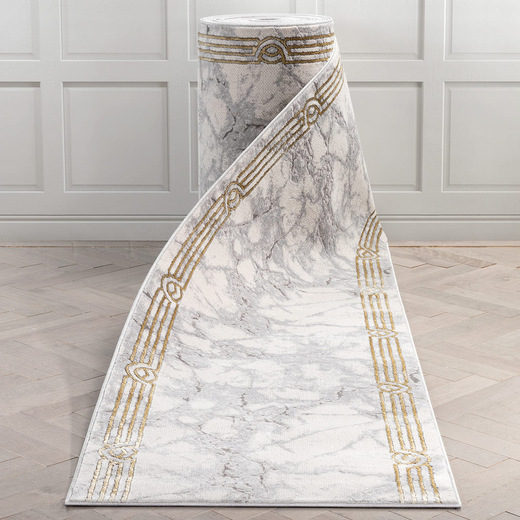 Well Woven Fairmont Collection Huntington Grey Gold & Ivory Marble Border Elegant & Soft 5x7 Area Rug Perfect for Bedroom & Living Room Durable Stain Resistant & Easy to Clean