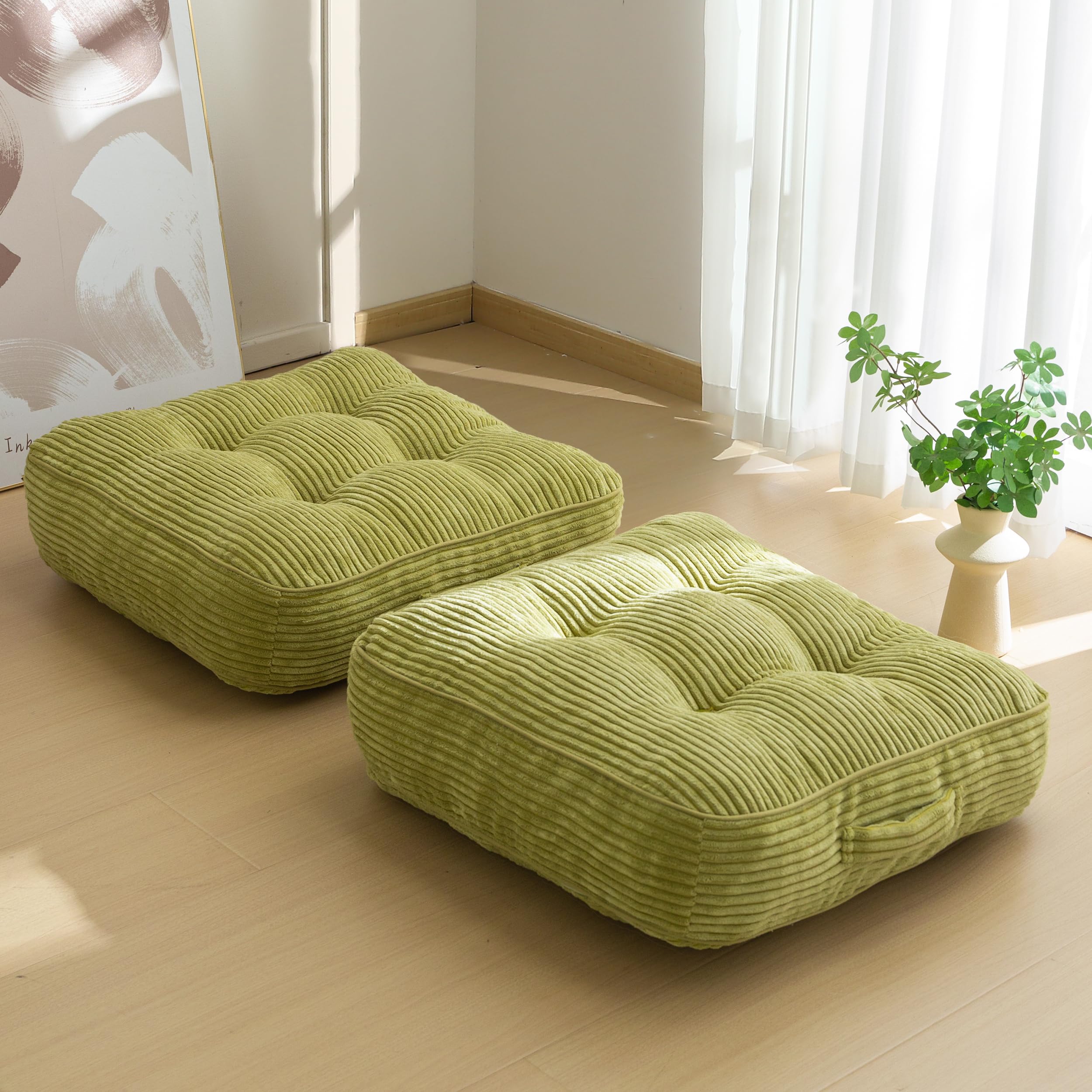 HIGOGOGO Floor Pillow Cushion for Adults, Meditation Cushion Pillow, Large Round Floor Sitting, Tufted Corduroy Cover, for Tatami Living Room or Yoga, 22x22 Inch, Beige