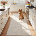 SHACOS Soft Cozy Fluffy Arch Waves Pattern High-Low Textured Area Rug 5'x7' Non Slip Washable Minimalist Modern Graphic Rainbow Carpet for Living Room Bedroom Bathroom Dining Room, Cream