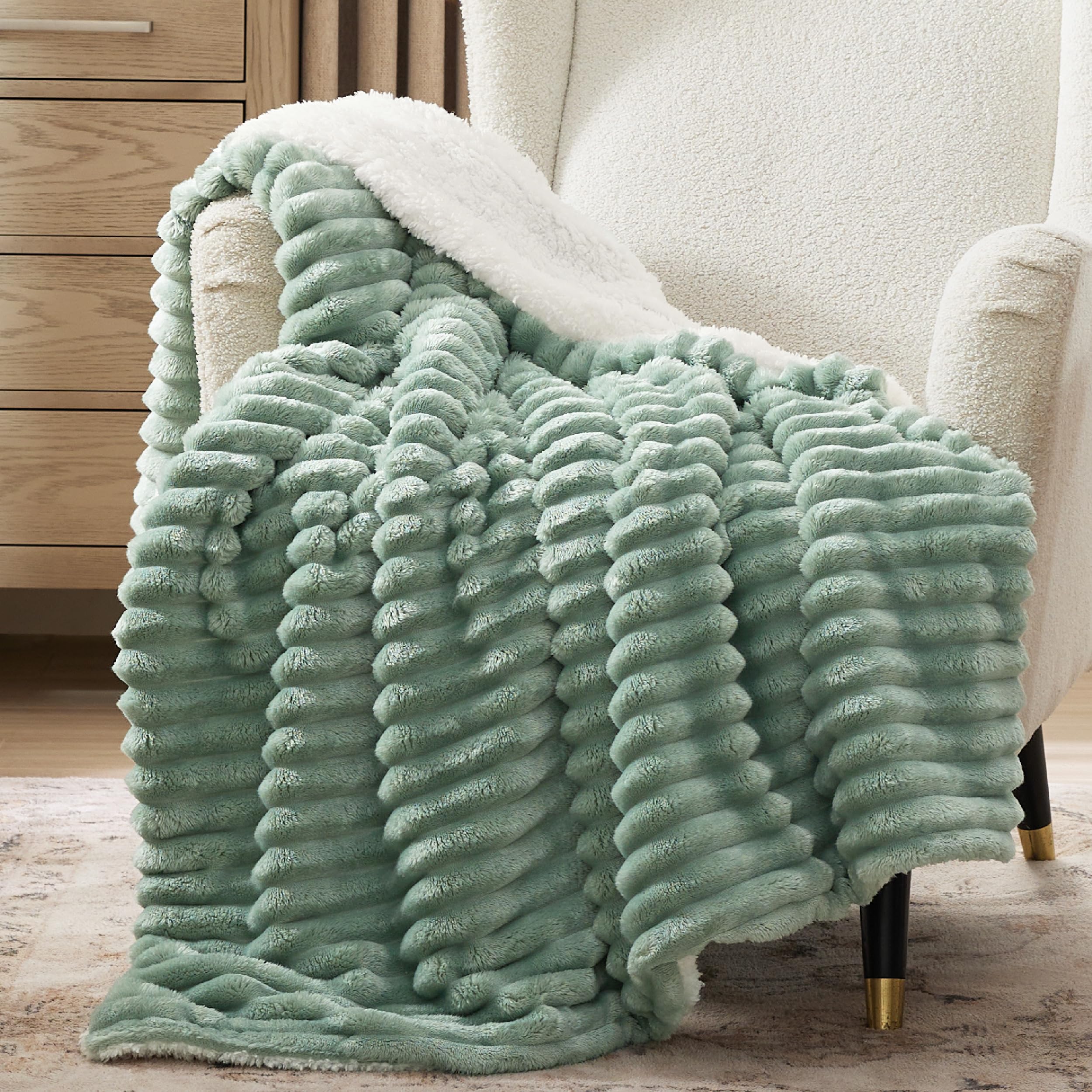 Beige Sherpa Fleece Blanket 50×60", Warm Fluffy Throw for Home Decor & Gift