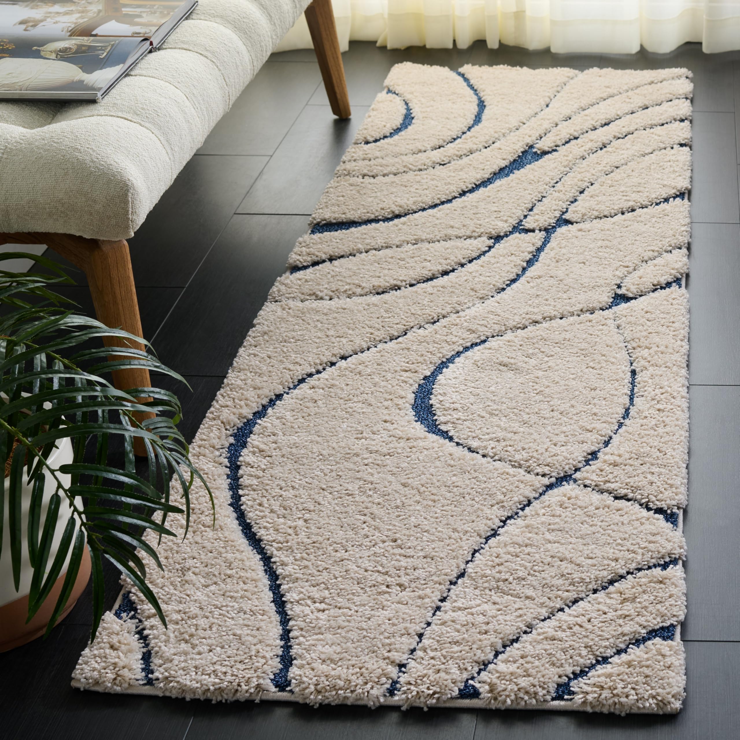 SAFAVIEH Florida Shag Collection Area Rug - 5'3" x 7'6", Cream & Beige, Non-Shedding & Easy Care, 1.2-inch Thick Ideal for High Traffic Areas in Living Room, Bedroom (SG471-1113)