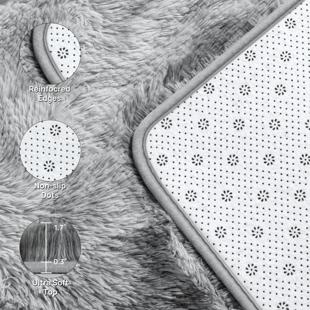 Deerhoo Large Shag Area Rugs 6 x 9, Tie-Dyed Plush Fuzzy Rug for Living Room, Ultra Soft Fluffy Furry Rugs for Bedroom, Indoor Carpet Nursery Rugs for Kids Room Home Decor, Light Grey