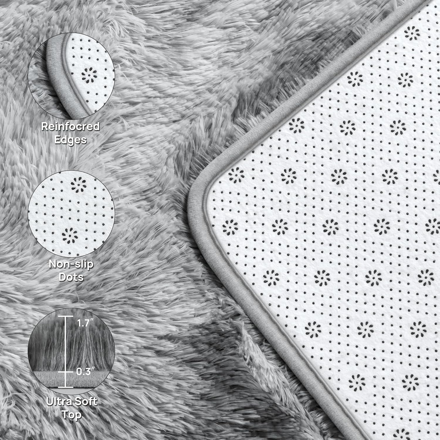 Deerhoo Large Shag Area Rugs 6 x 9, Tie-Dyed Plush Fuzzy Rug for Living Room, Ultra Soft Fluffy Furry Rugs for Bedroom, Indoor Carpet Nursery Rugs for Kids Room Home Decor, Light Grey