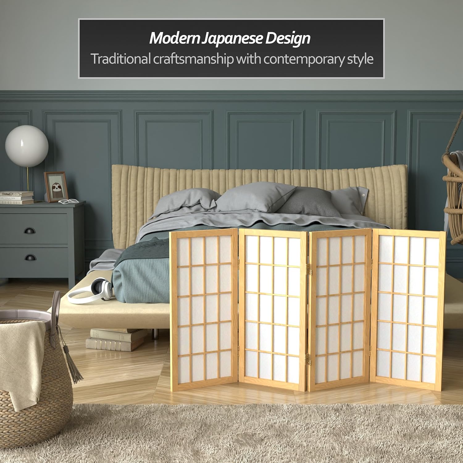 2 ft. Short Desktop Window Pane Shoji Screen - Natural - 4 Panels