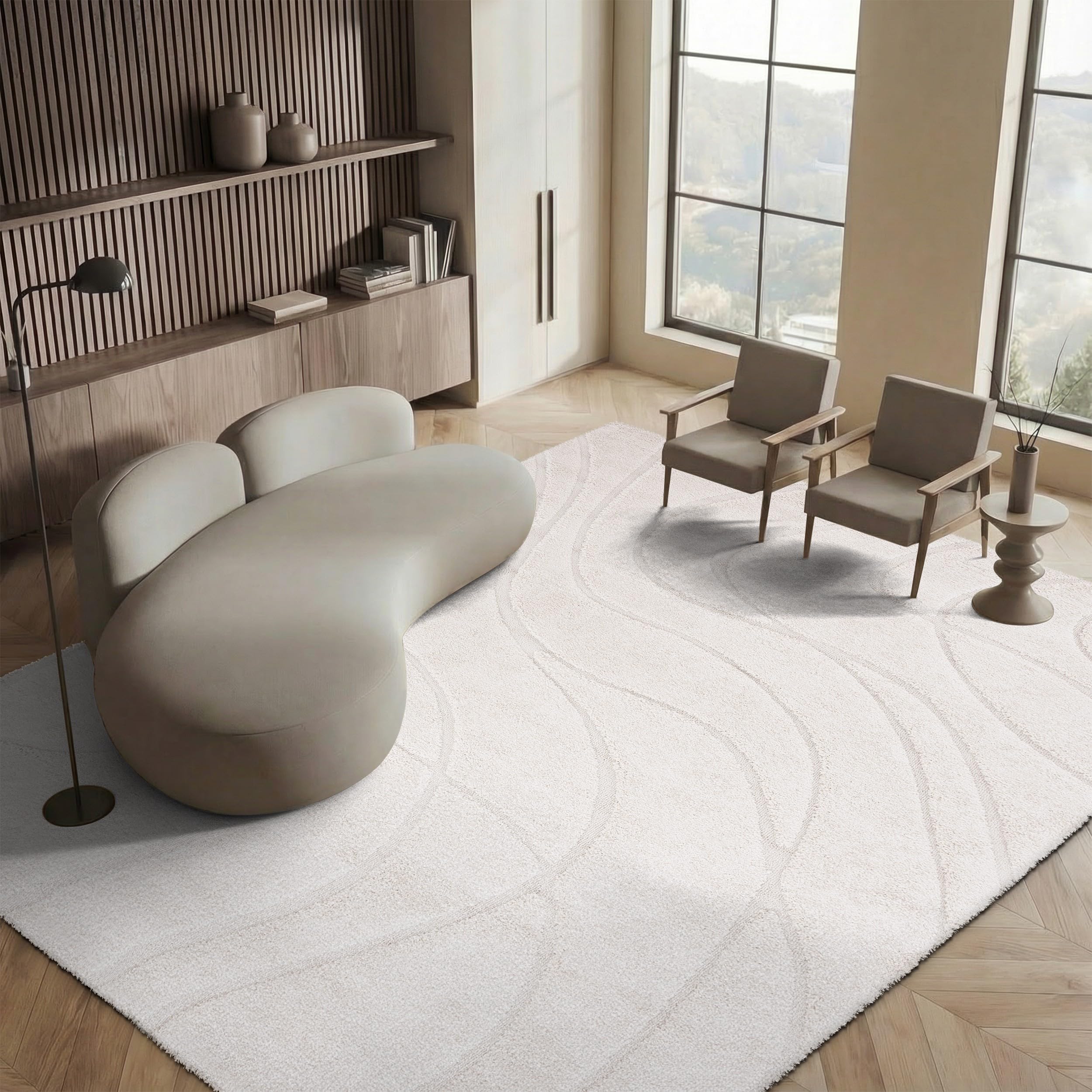 SAFAVIEH Florida Shag Collection Area Rug - 5'3" x 7'6", Cream & Beige, Non-Shedding & Easy Care, 1.2-inch Thick Ideal for High Traffic Areas in Living Room, Bedroom (SG471-1113)