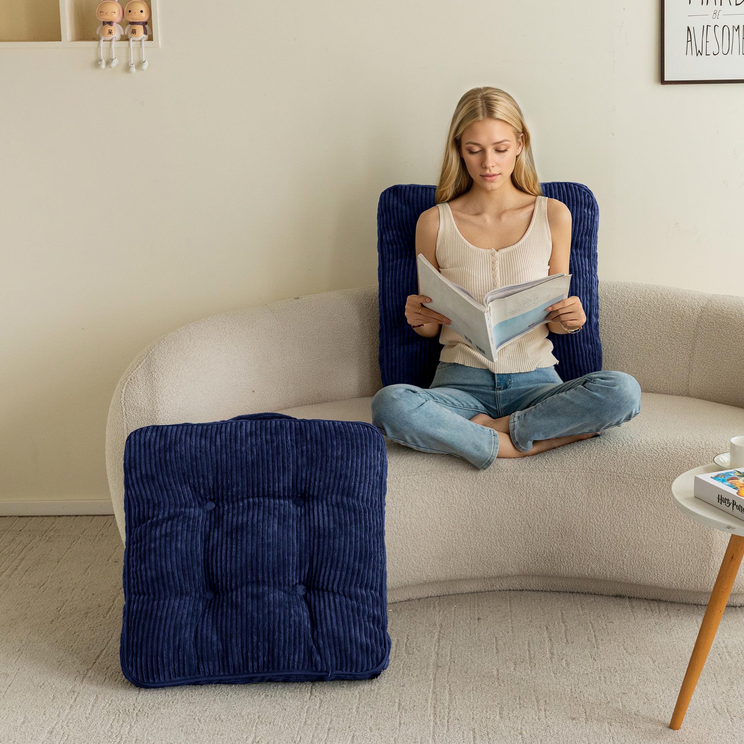 HIGOGOGO Floor Pillow Cushion for Adults, Meditation Cushion Pillow, Large Round Floor Sitting, Tufted Corduroy Cover, for Tatami Living Room or Yoga, 22x22 Inch, Beige