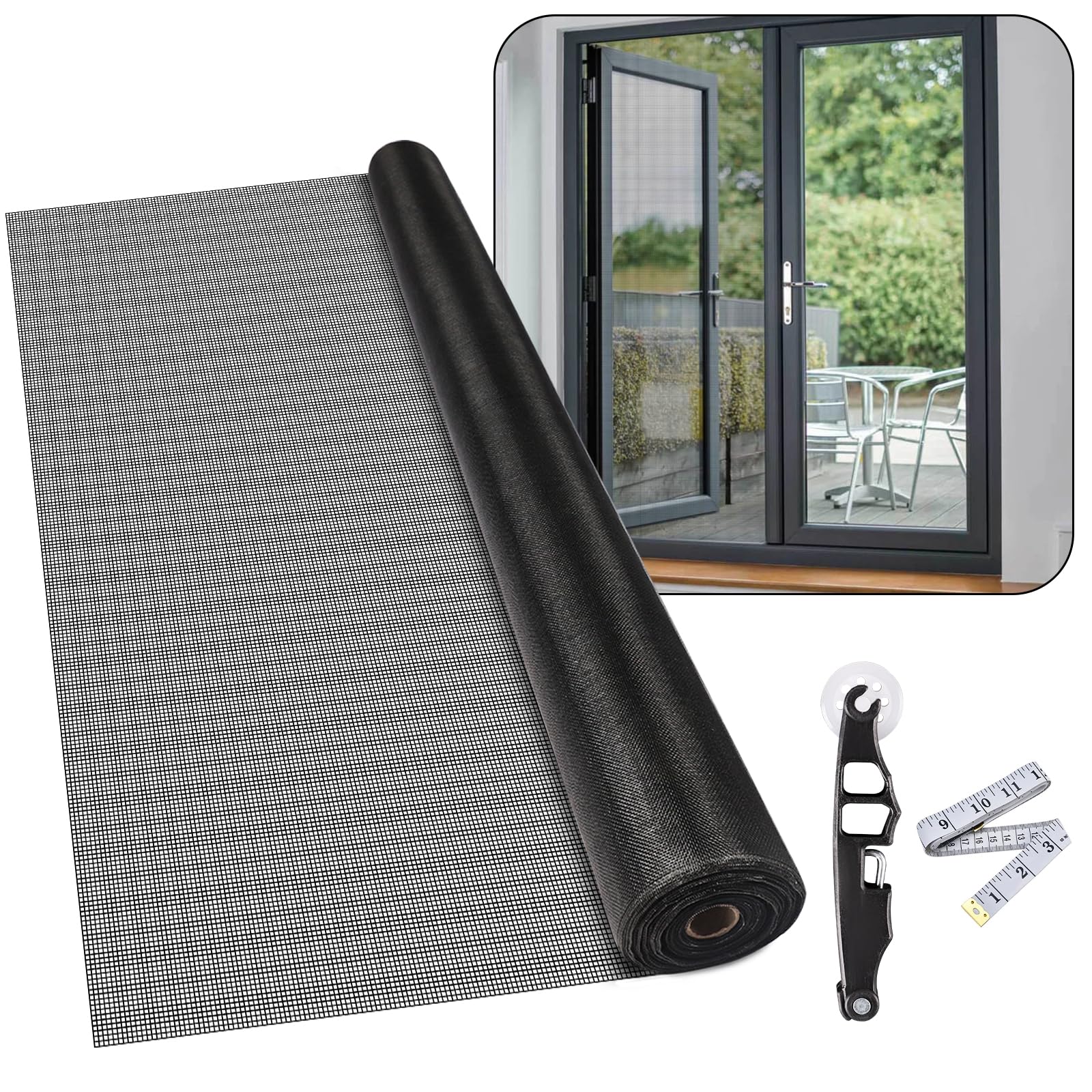 36Inch x 100Feet Window Screen Mesh Roll and Durable Screen Door Replacement, Window Mesh Screen Roll for Windows (Black)