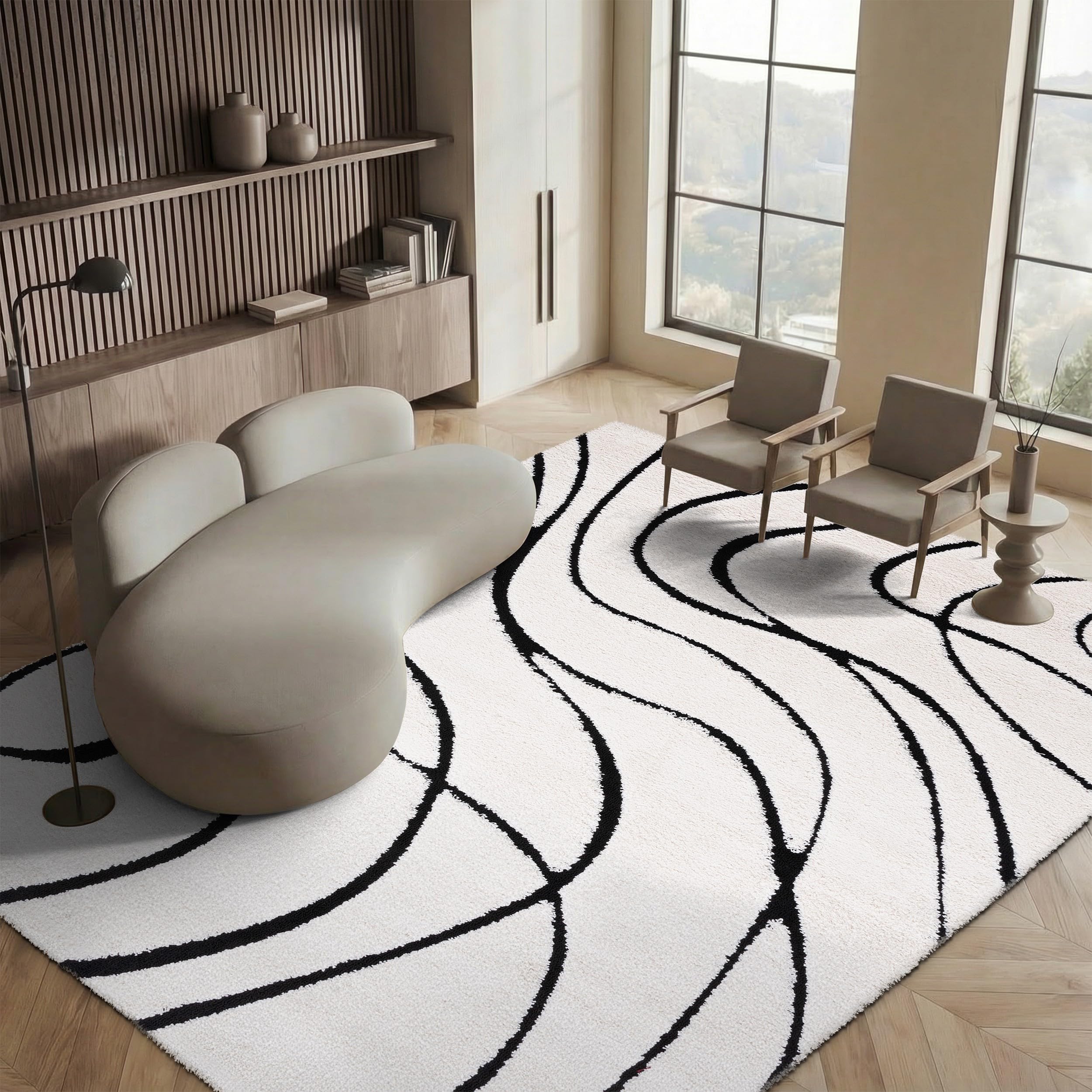 SAFAVIEH Florida Shag Collection Area Rug - 5'3" x 7'6", Cream & Beige, Non-Shedding & Easy Care, 1.2-inch Thick Ideal for High Traffic Areas in Living Room, Bedroom (SG471-1113)