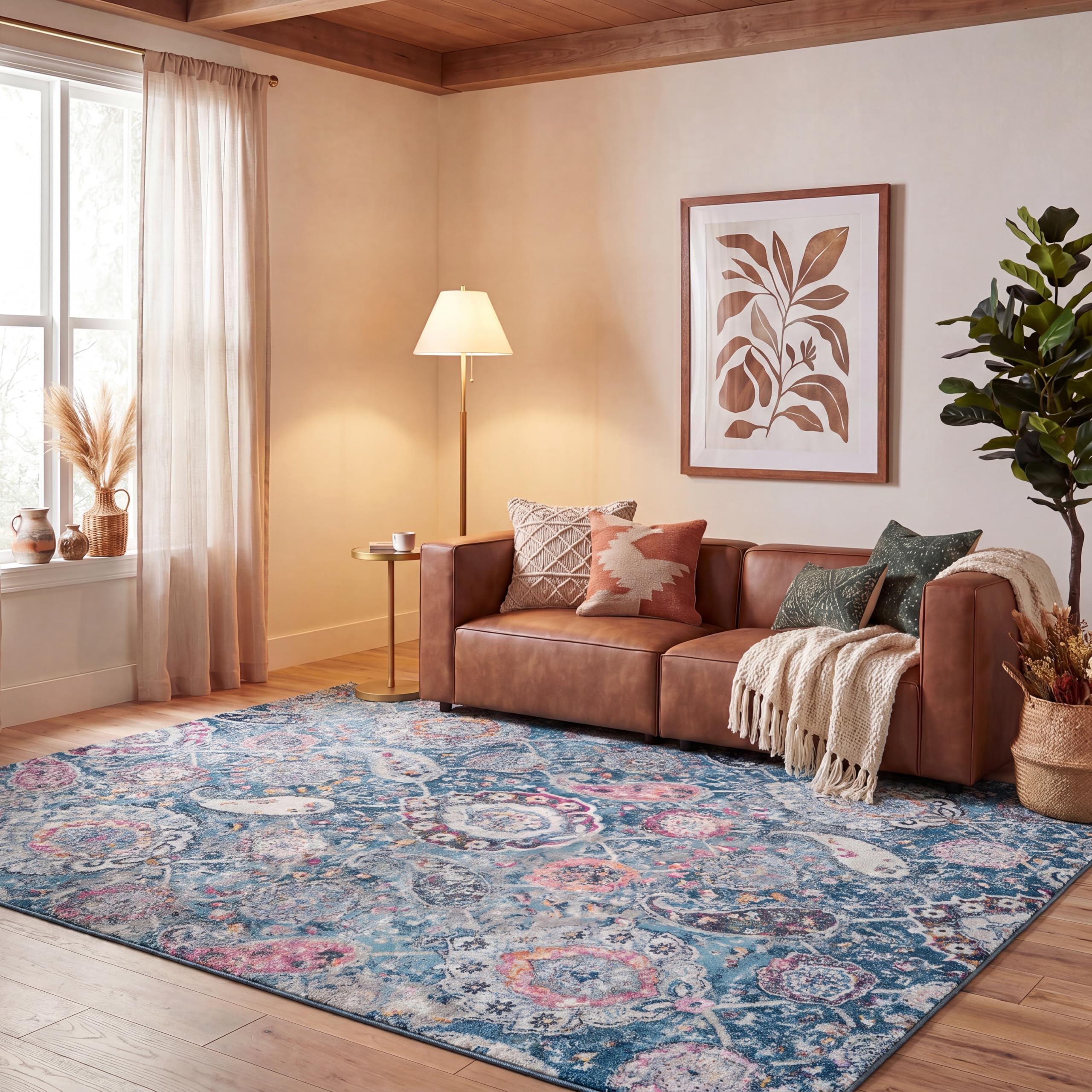 SAFAVIEH Madison Collection Area Rug - 5'3" x 7'6", Cream & Light Grey, Boho Chic Glam Paisley Design, Non-Shedding & Easy Care, Ideal for High Traffic Areas in Living Room, Bedroom (MAD600C)
