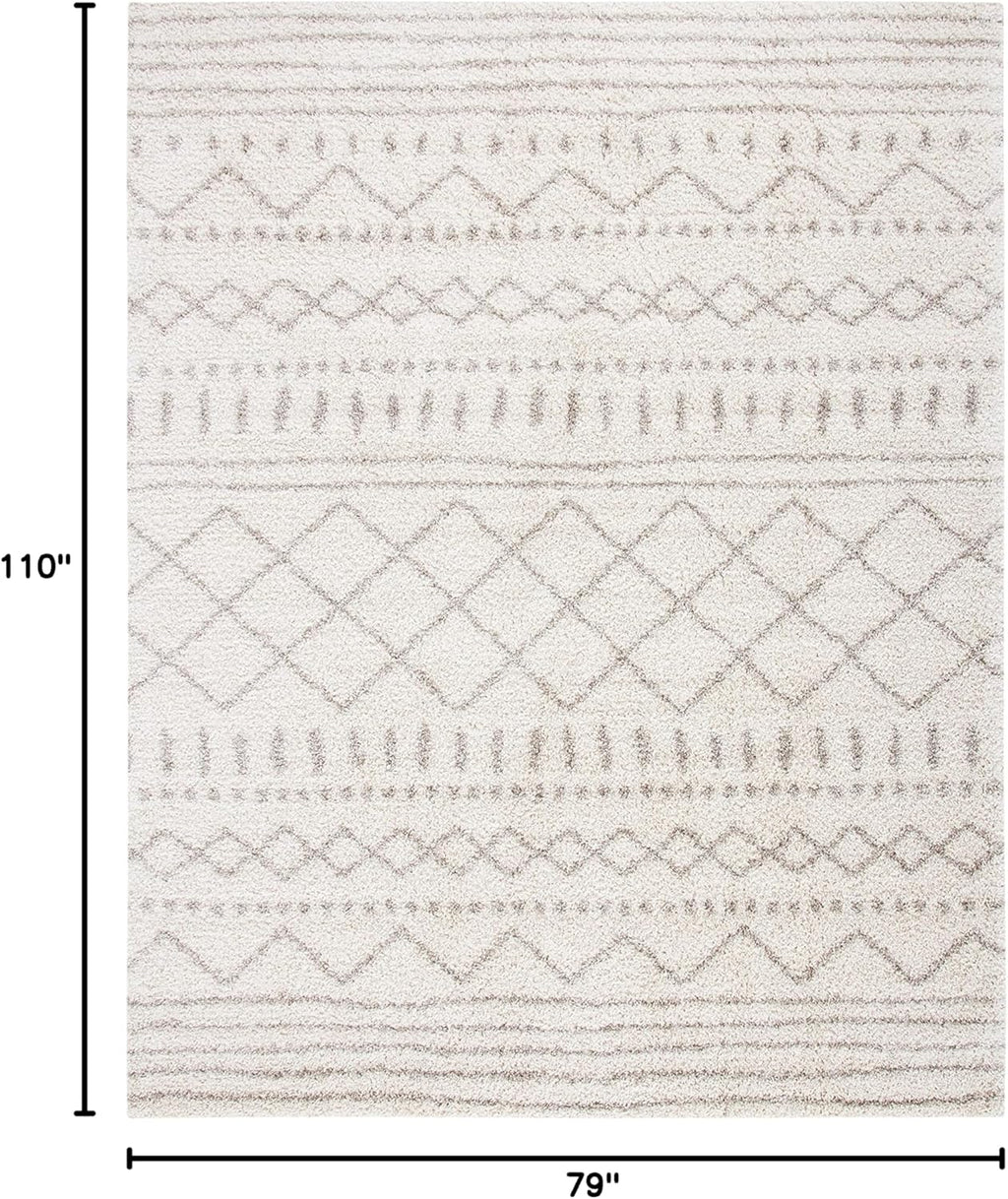 SAFAVIEH Arizona Shag Collection Area Rug - 6'7" x 9'2", Ivory & Beige, Moroccan Boho Design, Non-Shedding & Easy to Clean, Ideal for Living Room, Bedroom, Dining Space (ASG741A)