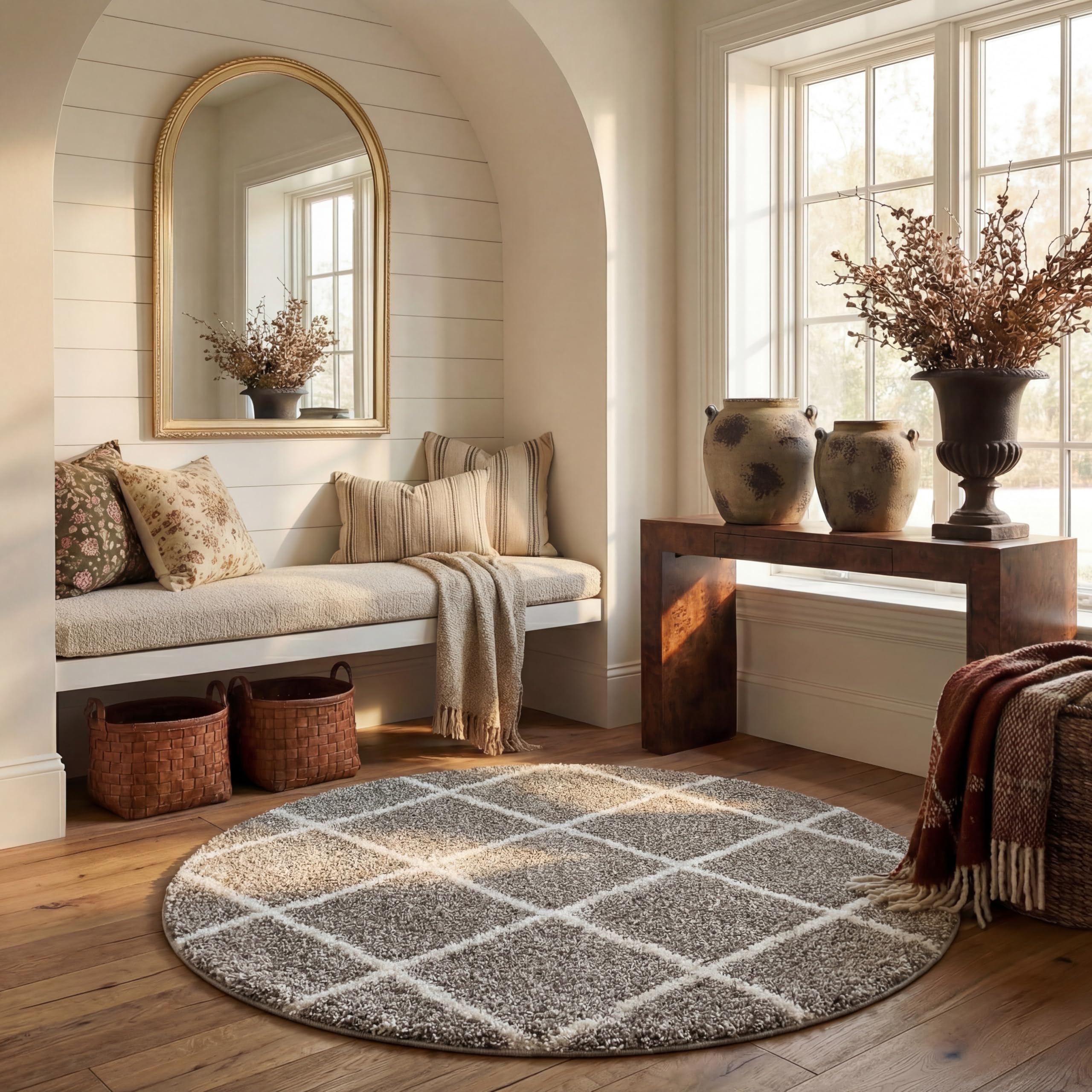 SAFAVIEH Hudson Shag Collection Area Rug - 5'3" x 7'6", Beige & Ivory, Modern Trellis Design, Non-Shedding & Easy Care, 2-inch Thick Ideal for High Traffic Areas in Living Room, Bedroom (SGH281S)