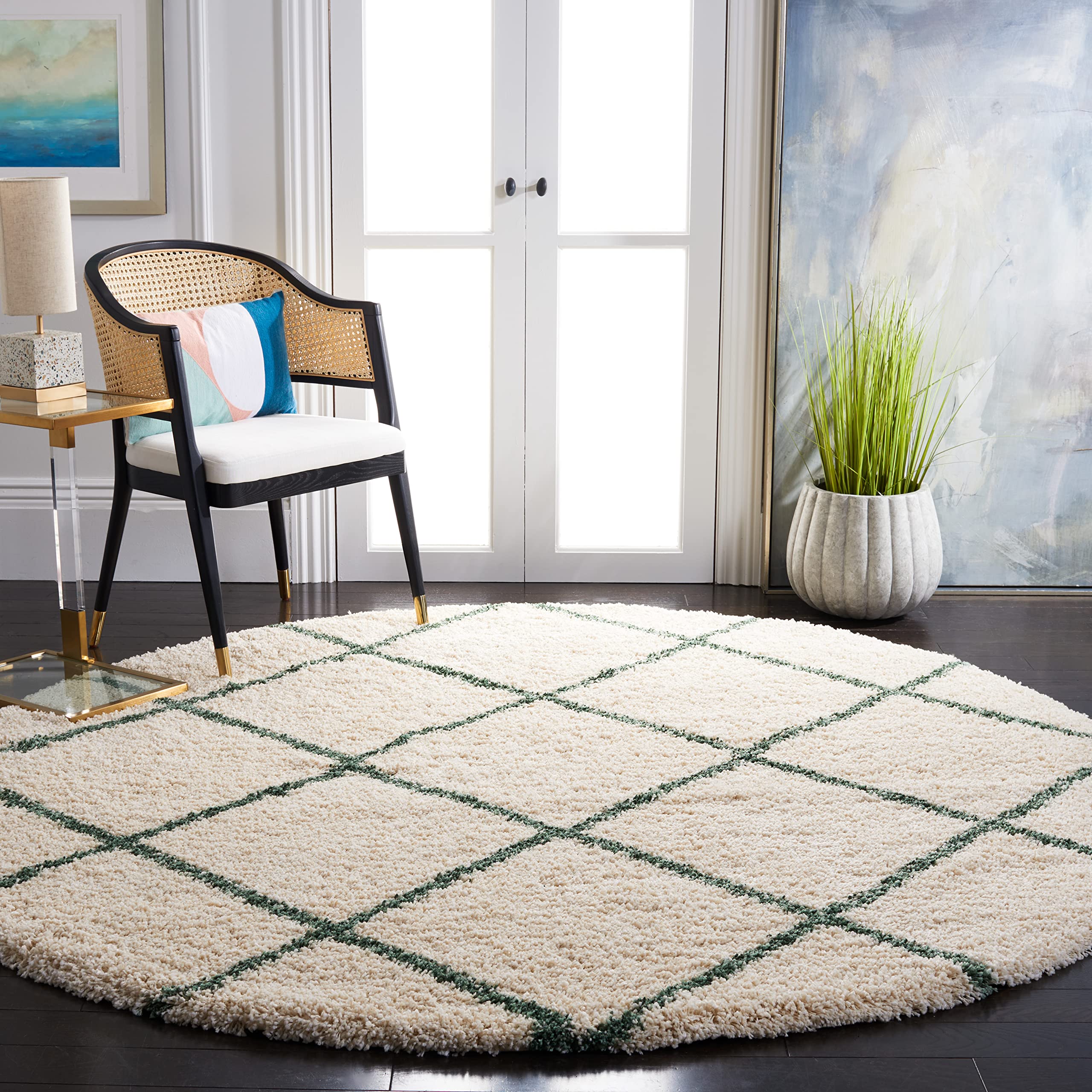 SAFAVIEH Hudson Shag Collection Area Rug - 5'3" x 7'6", Beige & Ivory, Modern Trellis Design, Non-Shedding & Easy Care, 2-inch Thick Ideal for High Traffic Areas in Living Room, Bedroom (SGH281S)