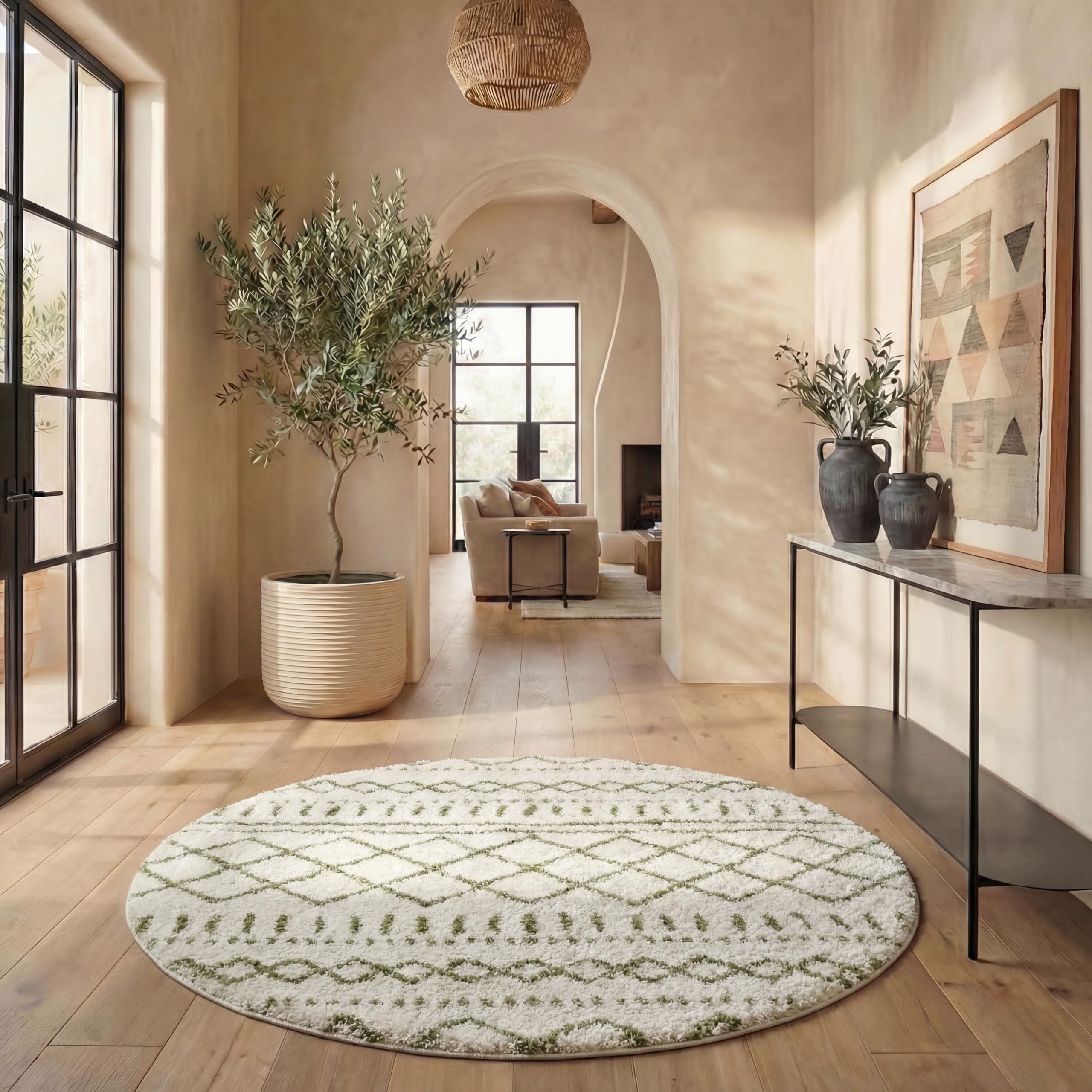SAFAVIEH Arizona Shag Collection Area Rug - 6'7" x 9'2", Ivory & Beige, Moroccan Boho Design, Non-Shedding & Easy to Clean, Ideal for Living Room, Bedroom, Dining Space (ASG741A)