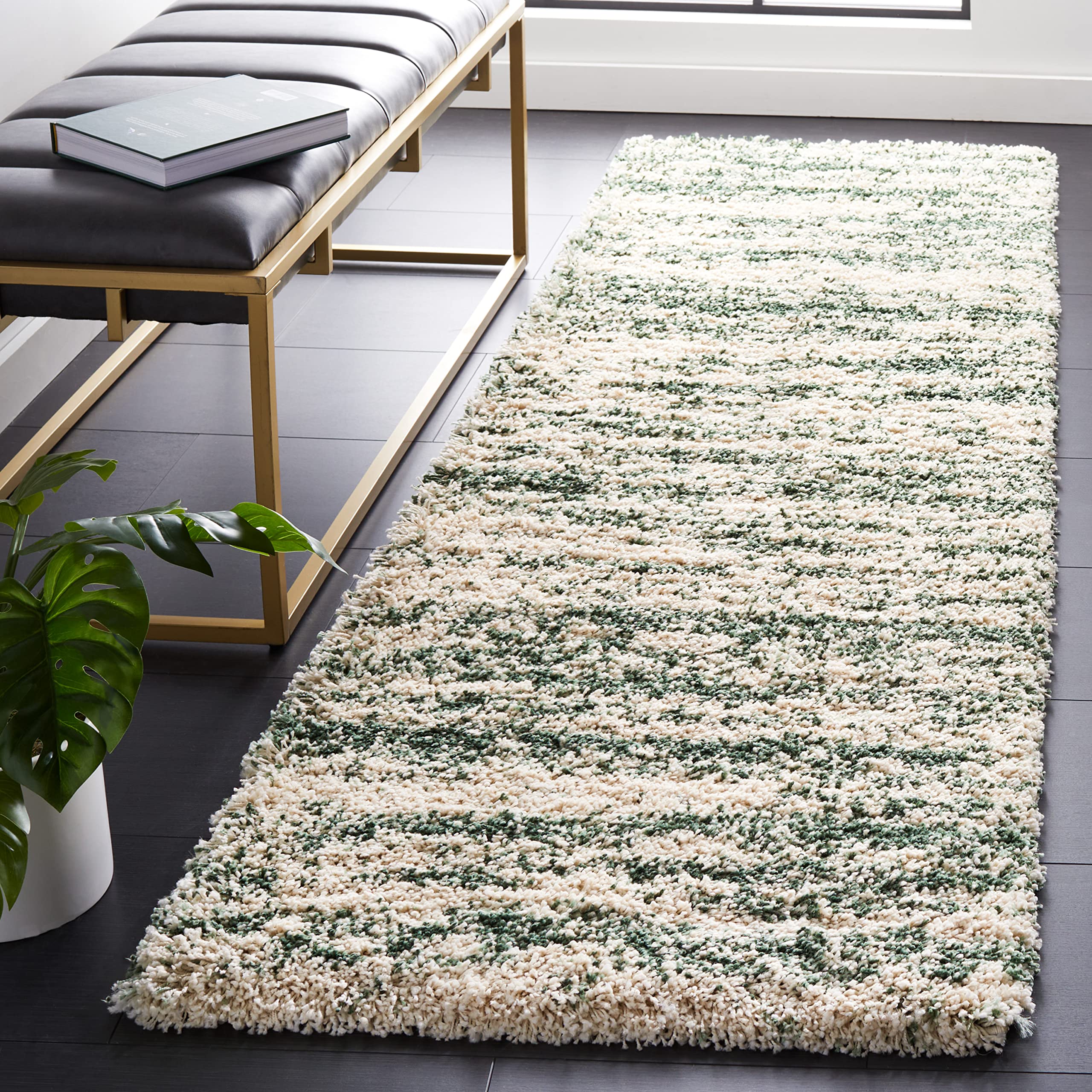 SAFAVIEH Hudson Shag Collection Area Rug - 6' x 9', Ivory & Beige, Modern Design, Non-Shedding & Easy Care, 2-inch Thick Ideal for High Traffic Areas in Living Room, Bedroom (SGH206B)