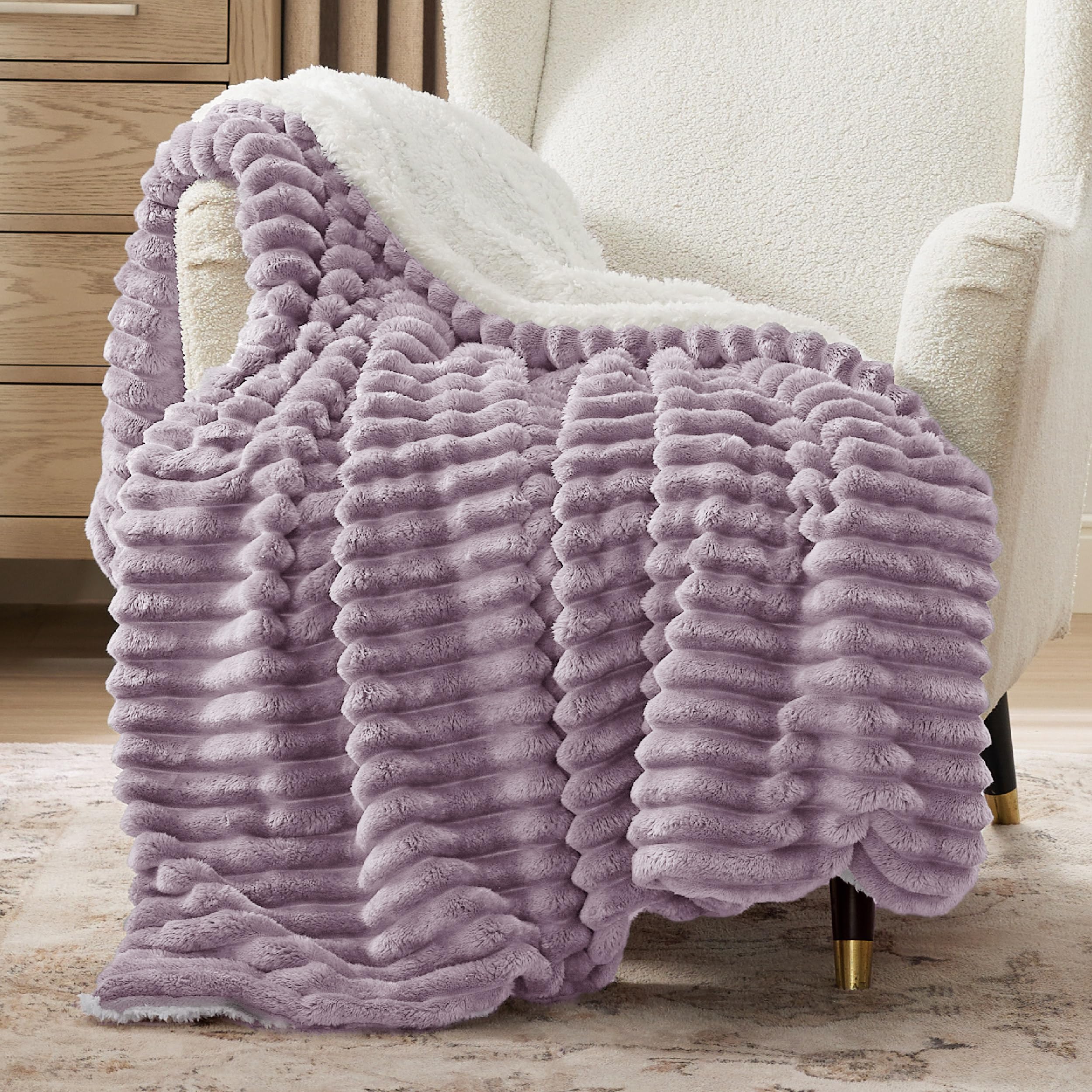 Beige Sherpa Fleece Blanket 50×60", Warm Fluffy Throw for Home Decor & Gift