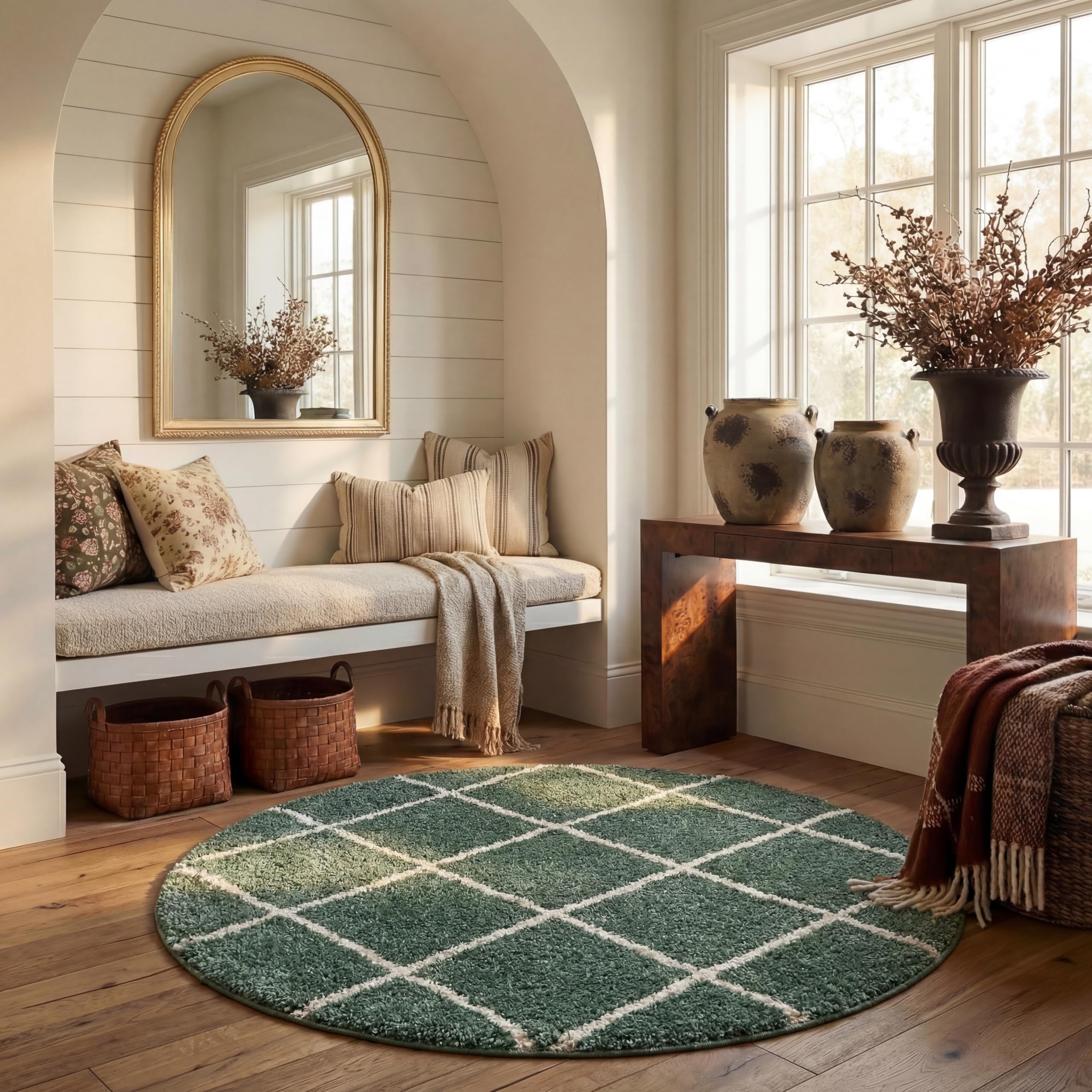 SAFAVIEH Hudson Shag Collection Area Rug - 5'3" x 7'6", Beige & Ivory, Modern Trellis Design, Non-Shedding & Easy Care, 2-inch Thick Ideal for High Traffic Areas in Living Room, Bedroom (SGH281S)