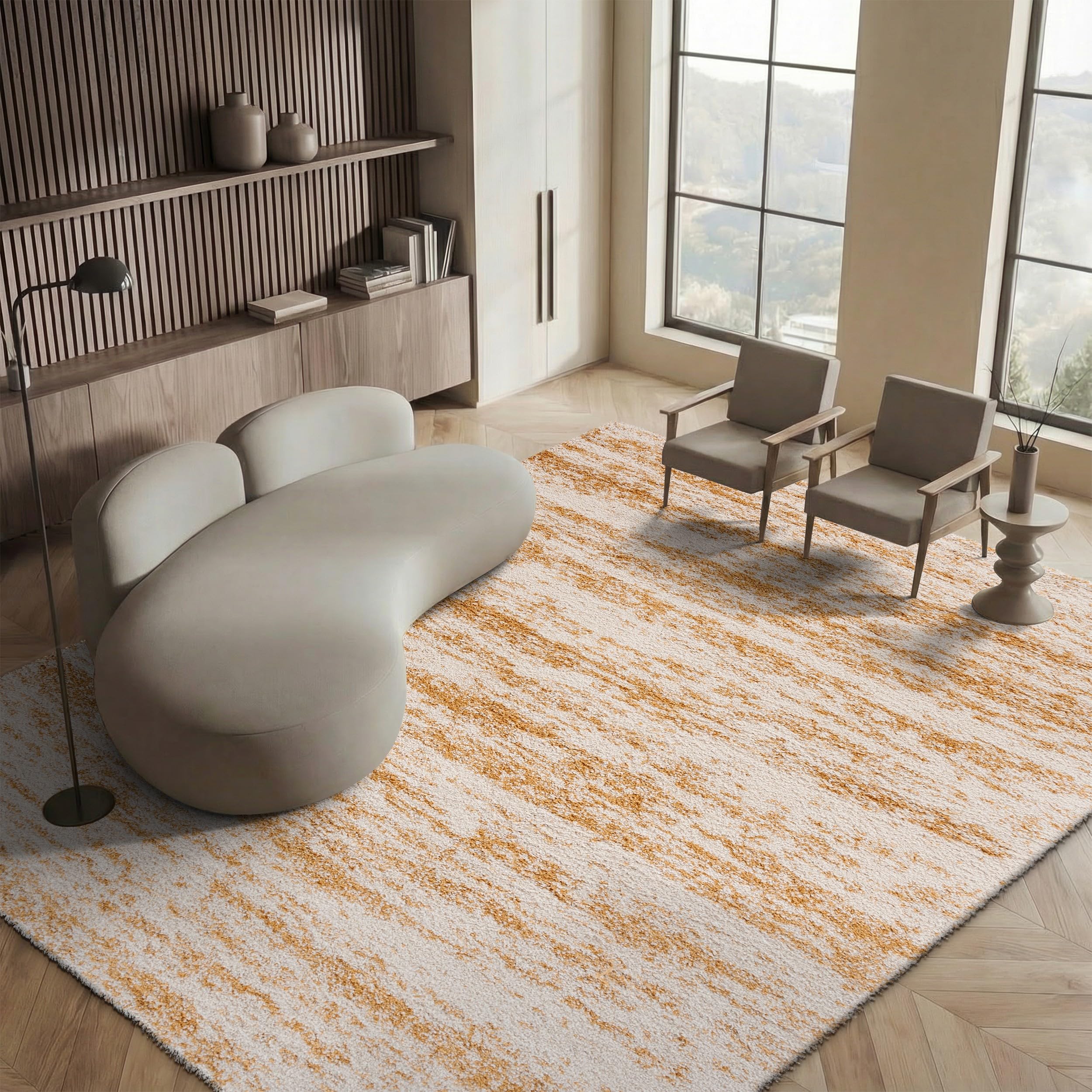 SAFAVIEH Hudson Shag Collection Area Rug - 6' x 9', Ivory & Beige, Modern Design, Non-Shedding & Easy Care, 2-inch Thick Ideal for High Traffic Areas in Living Room, Bedroom (SGH206B)