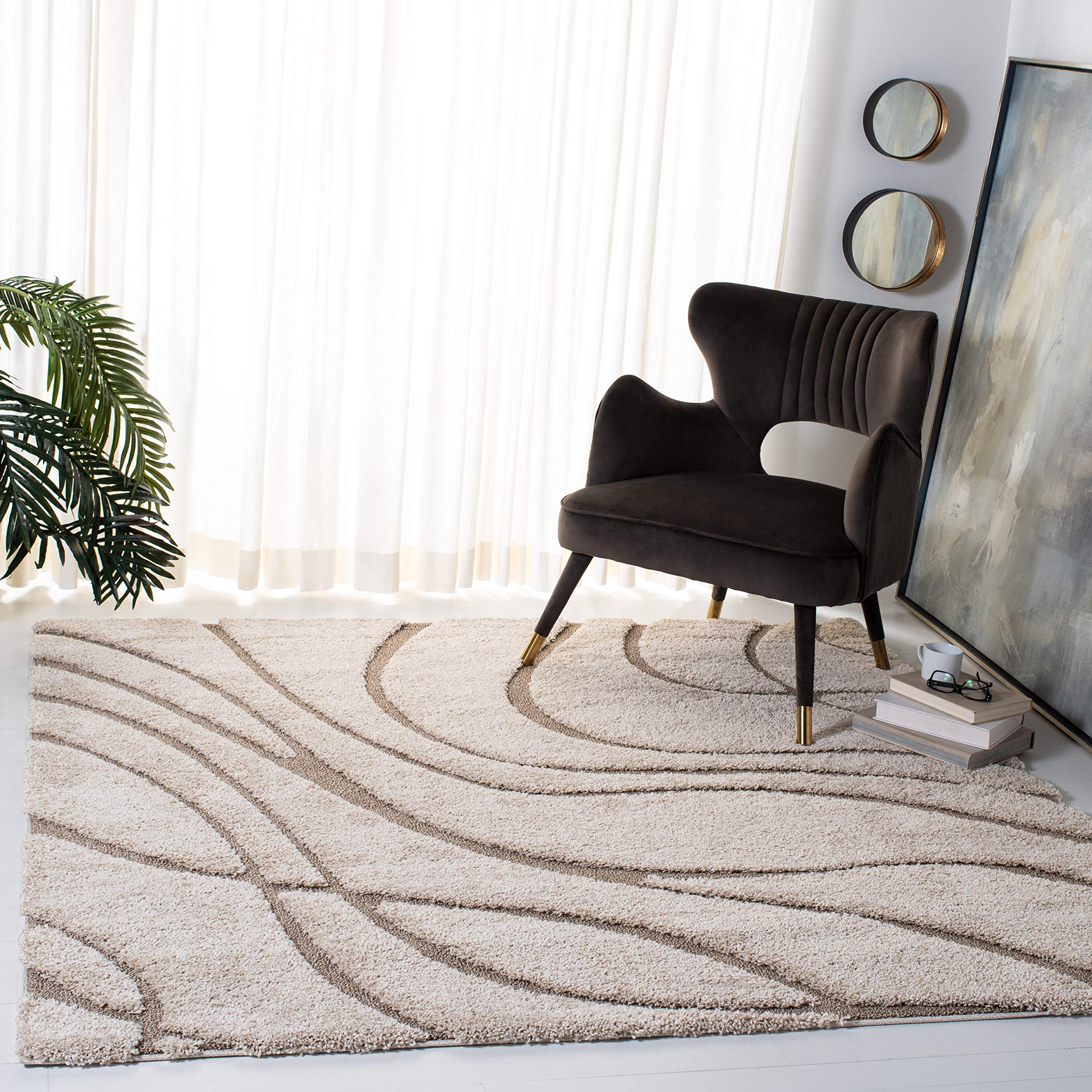 SAFAVIEH Florida Shag Collection Area Rug - 5'3" x 7'6", Cream & Beige, Non-Shedding & Easy Care, 1.2-inch Thick Ideal for High Traffic Areas in Living Room, Bedroom (SG471-1113)