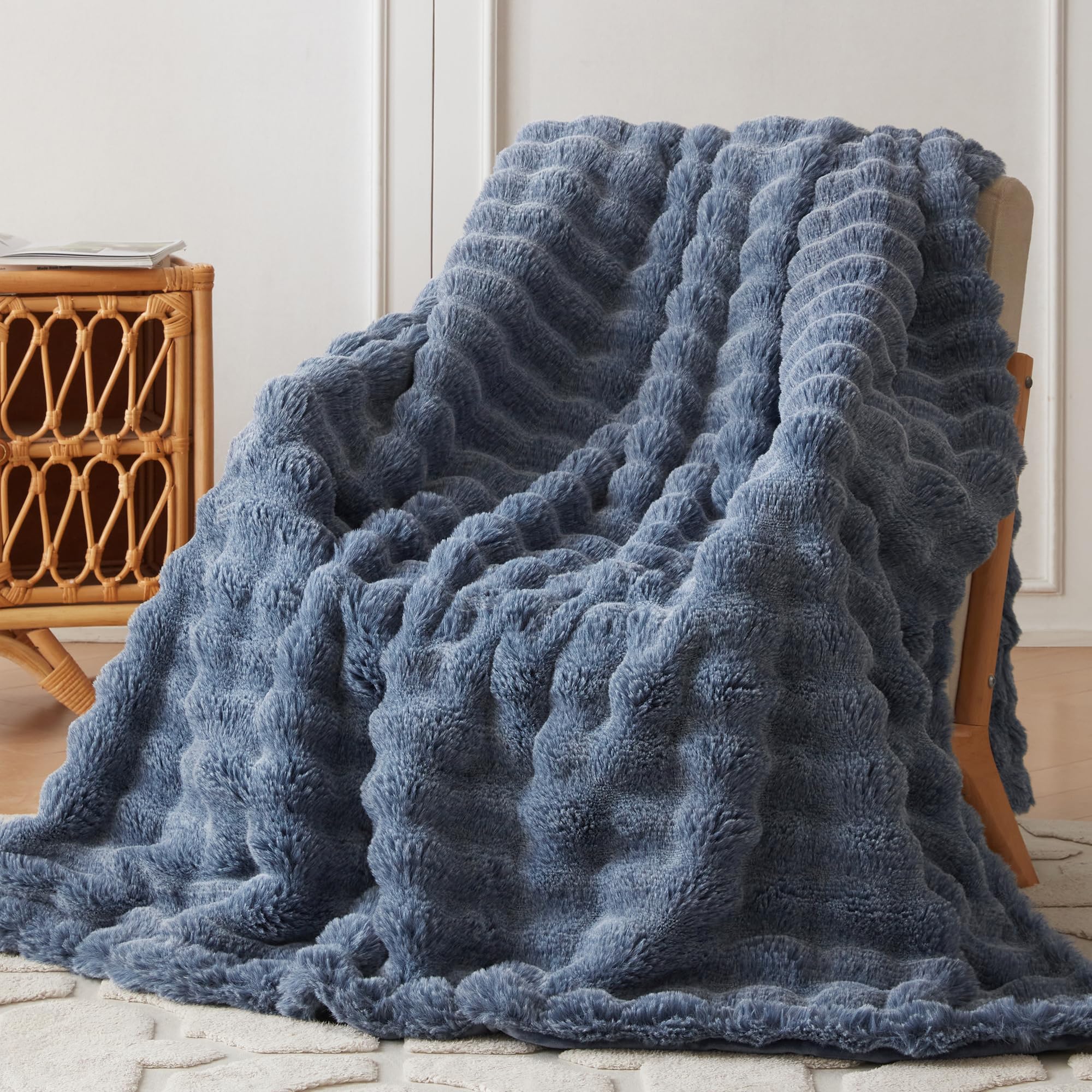 COOVA Faux Fur Throw Blanket for Couch, Cozy Soft and Fuzzy Plush Rabbit Fur Bubble Blanket for Sofa Bedroom Living Room, 60x80 Inches Tie Dye Brown