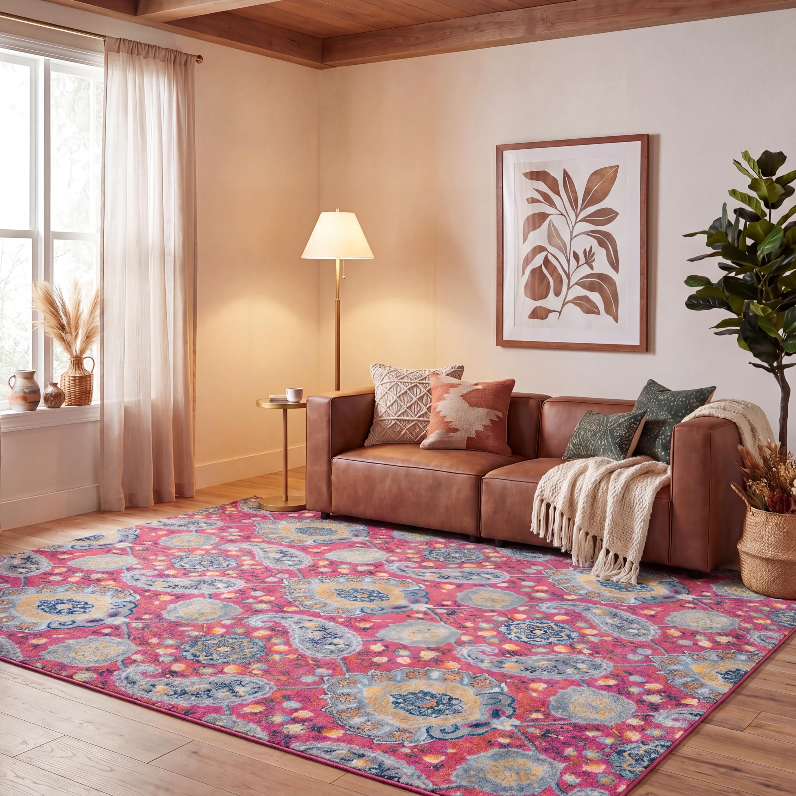 SAFAVIEH Madison Collection Area Rug - 5'3" x 7'6", Cream & Light Grey, Boho Chic Glam Paisley Design, Non-Shedding & Easy Care, Ideal for High Traffic Areas in Living Room, Bedroom (MAD600C)