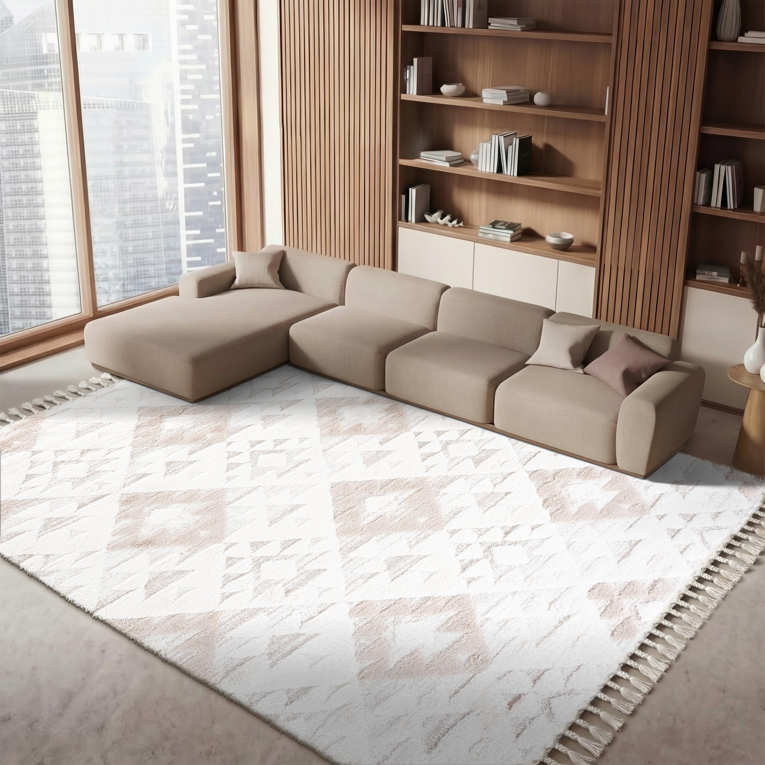 SAFAVIEH Moroccan Tassel Shag Collection Area Rug - 5'3" x 7'6", Ivory, Non-Shedding & Easy to Clean, Plush High-Low Texture, Ideal for Living Room, Bedroom, Dining Space (MTS688C)
